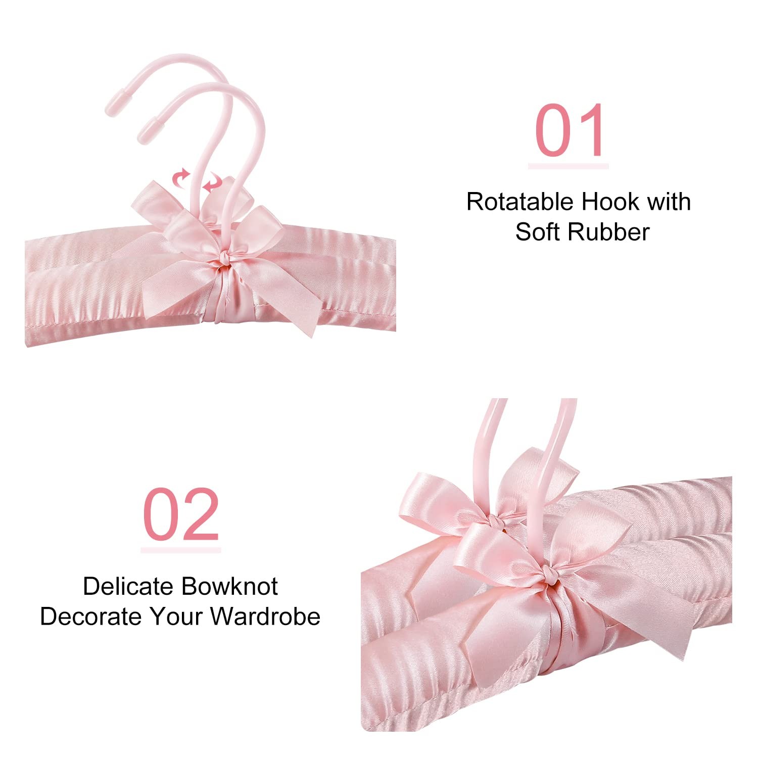 TOPIA HANGER Satin Padded Hangers for Women Clothing 17-inch 5 5 PCS, Pink