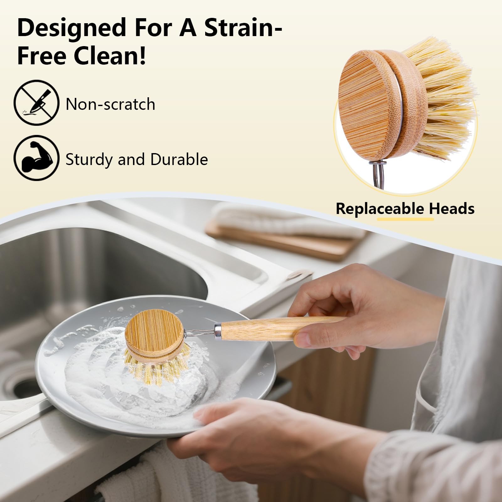 5 Pack Dish Brush Set, Wooden Dish Brush with 14’’ Bottle Brush, Natural Kitc…