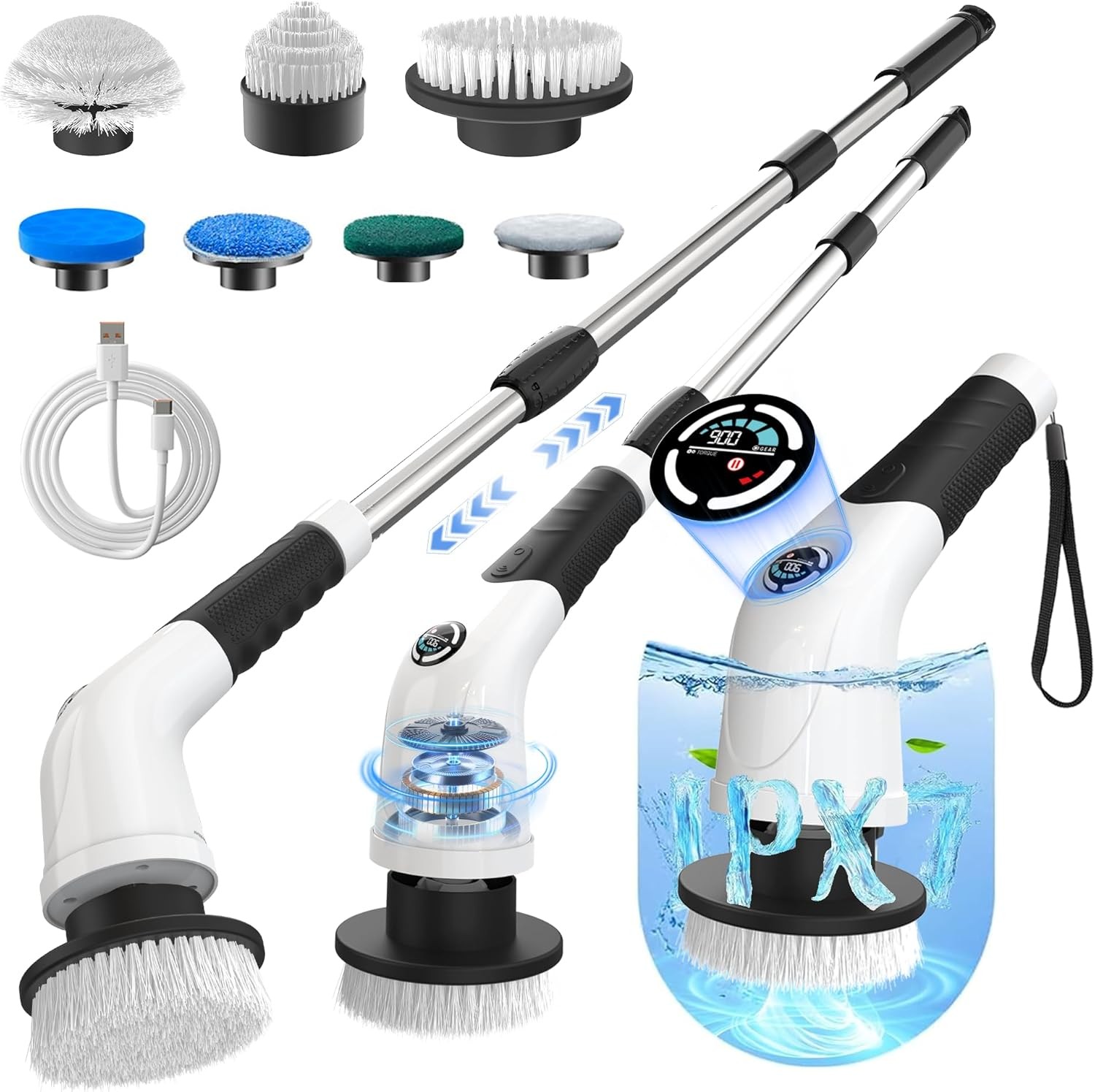 Electric Spin Scrubber, Cordless Cleaning Brush with 180 Min Runtime, 3-Speed, 7