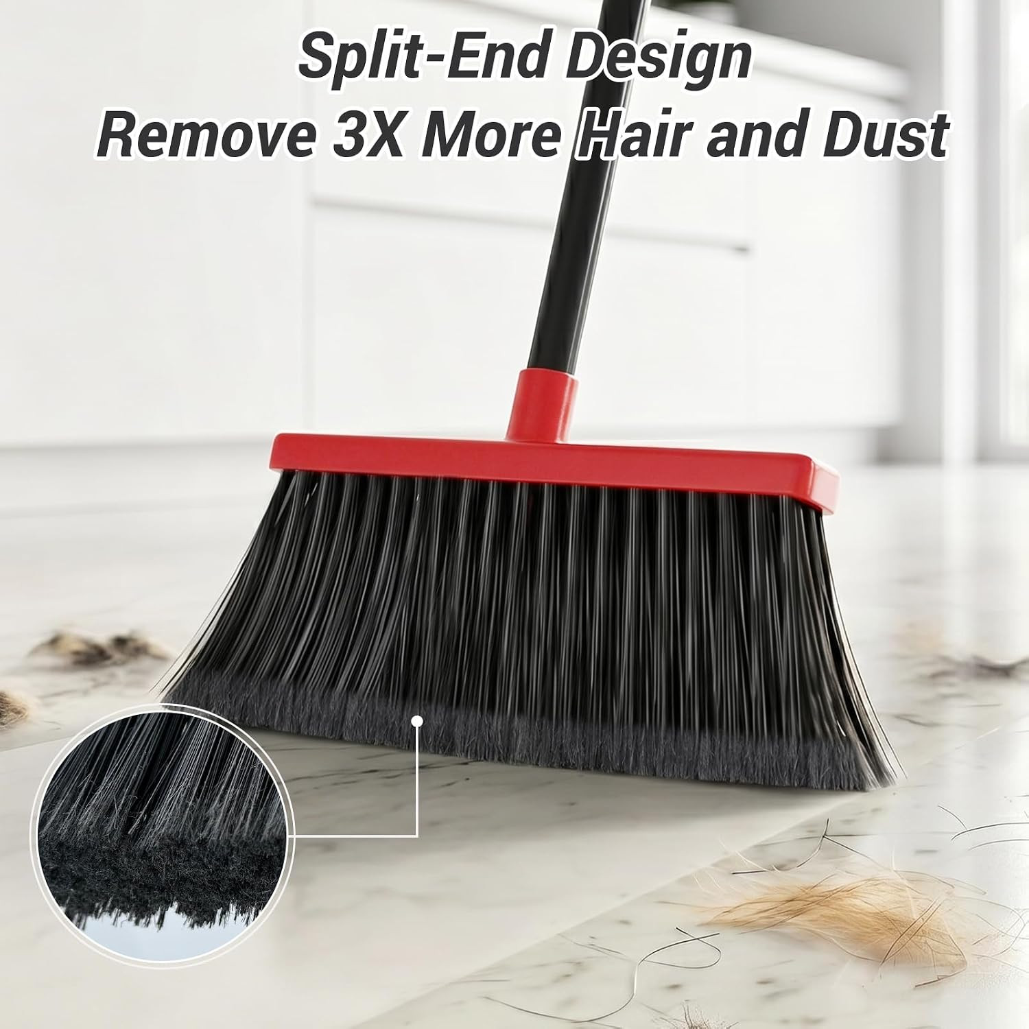 Broom with Dustpan Combo Set, Long Handle Upright Standing Self-Cleaning Broom a
