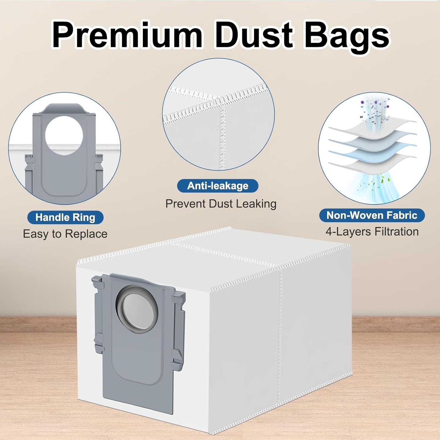 Anti-Leak QV 35A 14-Pack Dust Bags for Roborock & Qrevo – Easy Surround Disposal