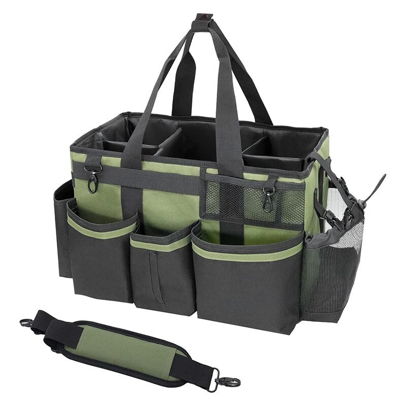 Cleaning Caddy Bag with spray bottle & Towls,Shoulder strap & waist belt.Green
