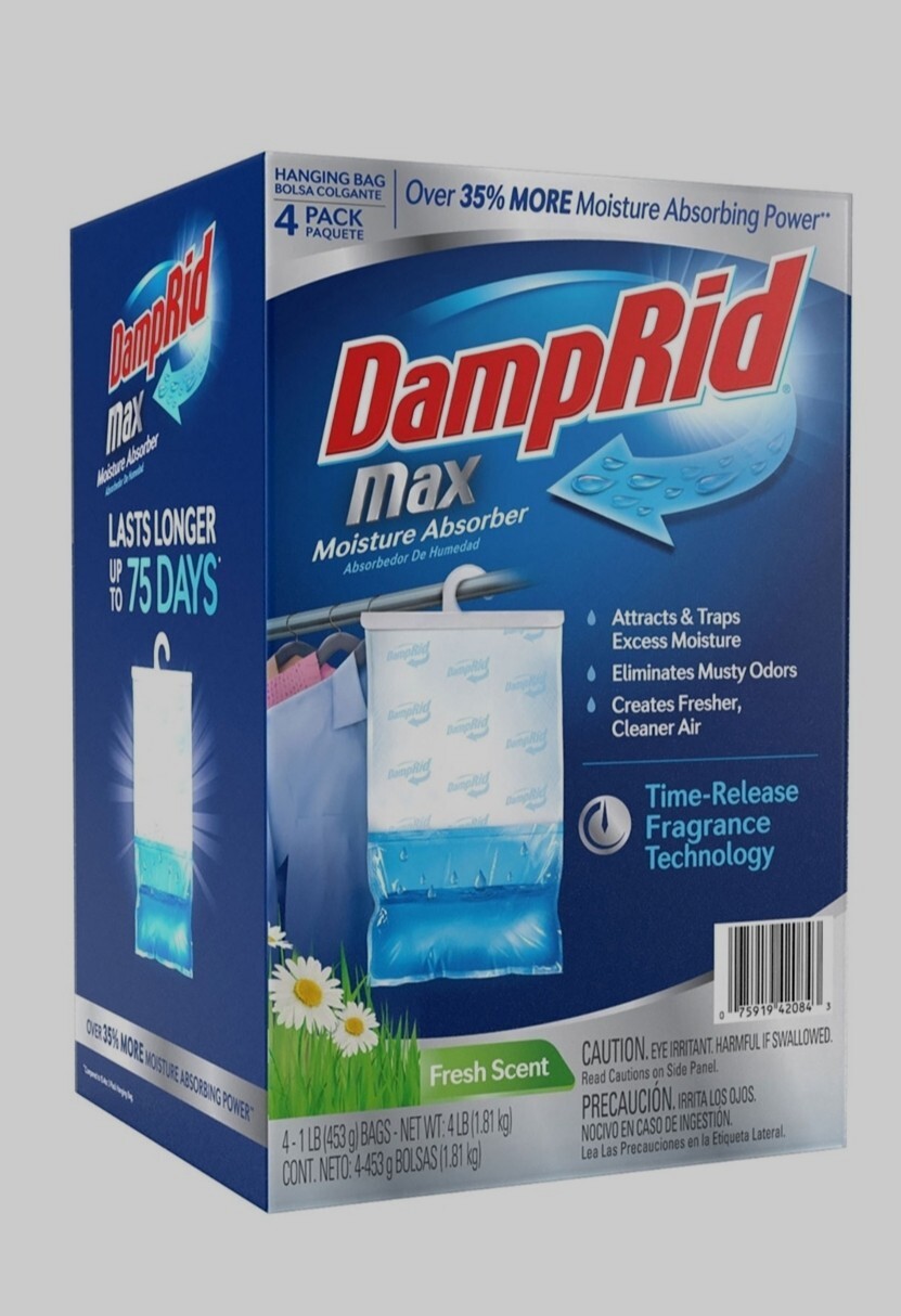 DampRid Max Moisture Absorber Fresh Scent Hanging Bag 4 pk-1lb.