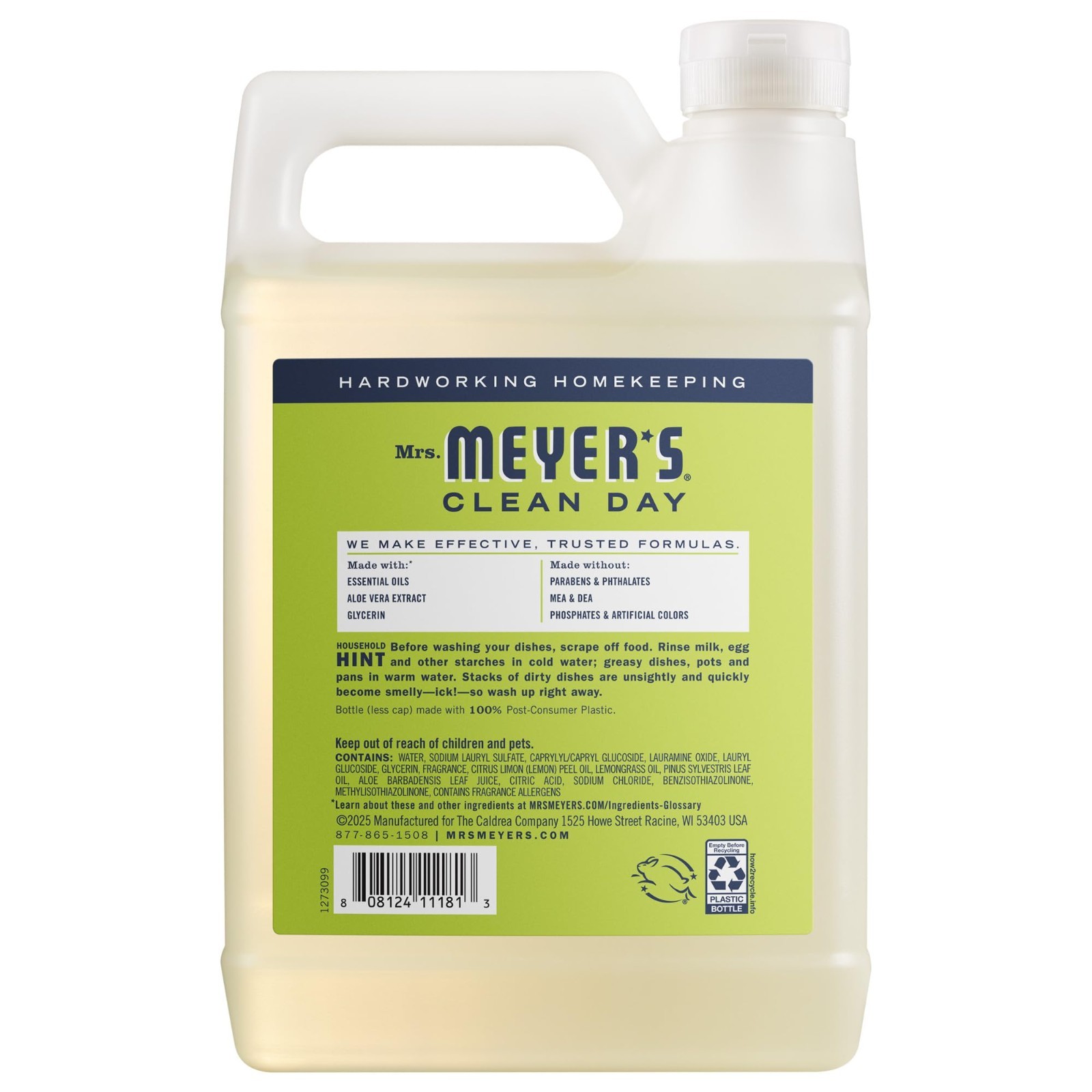 MRS. MEYER’S CLEAN DAY Liquid Dish Soap Refill, Lemon Verbena 48 Fl Oz-Pack of 1