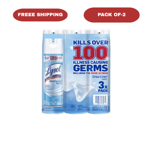 Lysol Disinfectant Spray Crisp Linen 19 oz 3 Pack (Pack of 2) 6 Cans Total