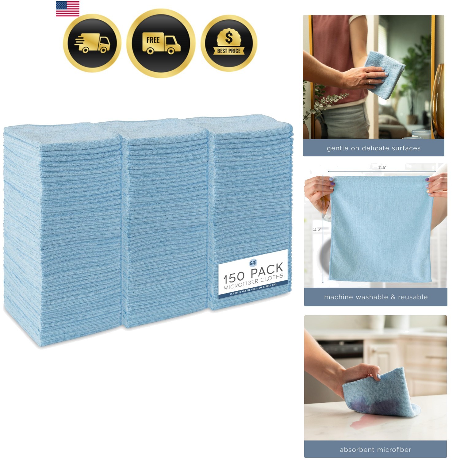 150 Pack of Microfiber Cleaning Cloth, Bulk Microfiber Towel for Home, Reusab…