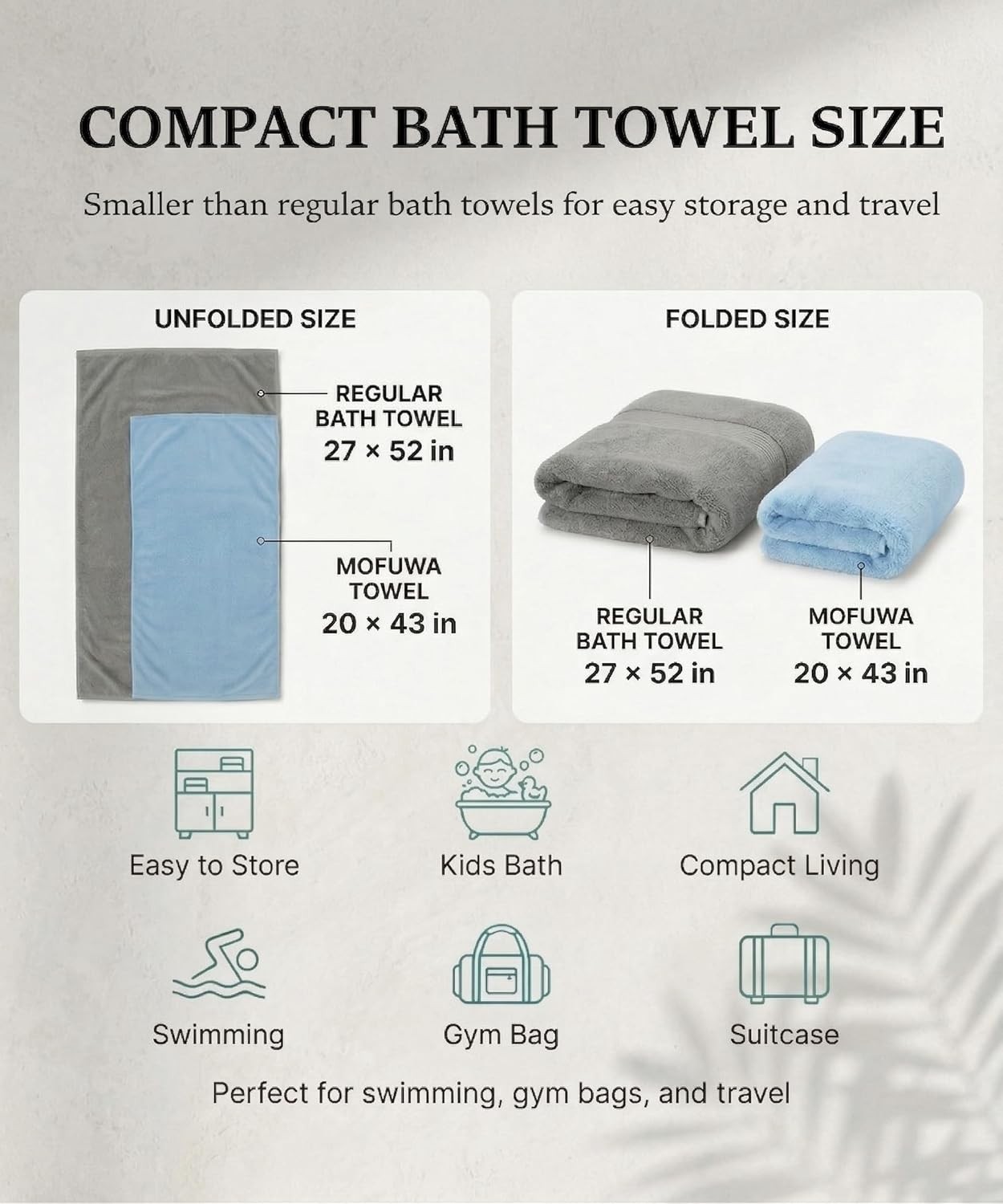 Microfiber Bath Towels Set, Compact Size 20 x 43 in, Hyaluronic Acid-Infused,