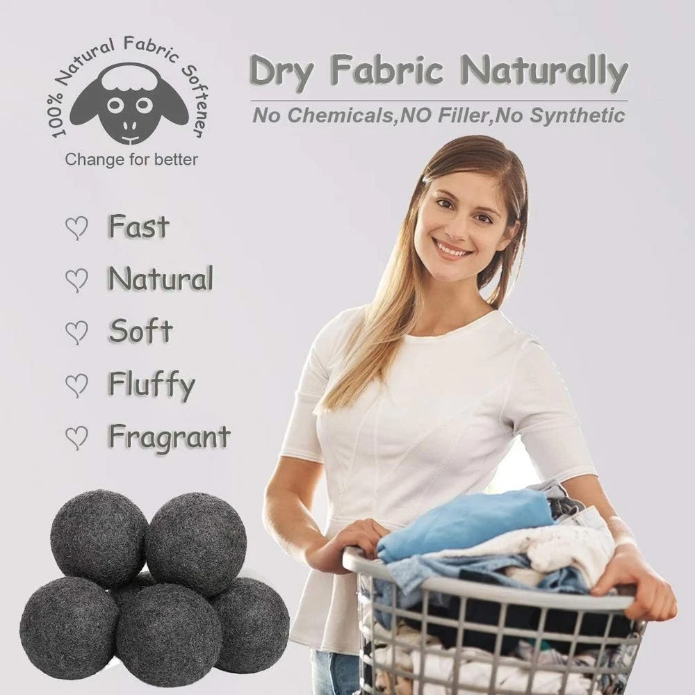 Wool Dryer Balls Dark Grey XL 6-Pack, 100% New Zealand Organic Fabric Softener f