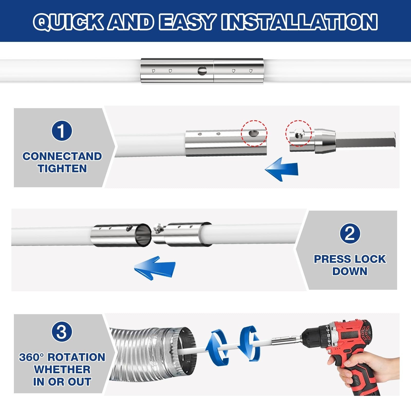 Dryer Vent Cleaner Kit 32 ft Flexible Lint Brush Drill Attachment PetOde
