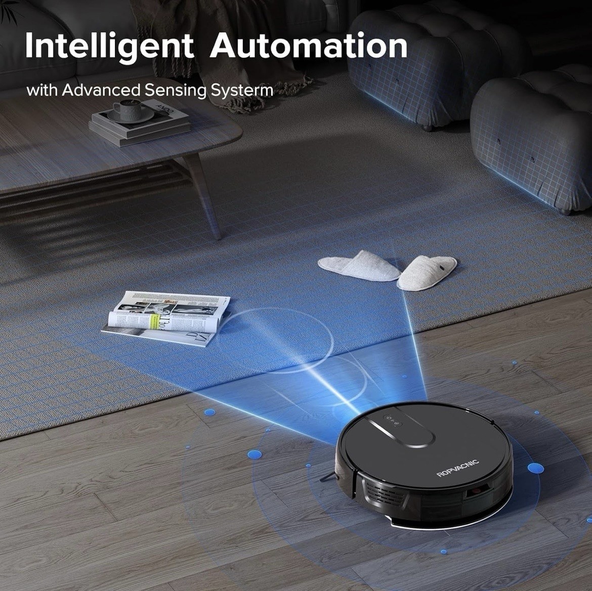 ROPVACNIC 5200Pa Robot Vacuum Mop Combo, App Control, Self-Charging, Black