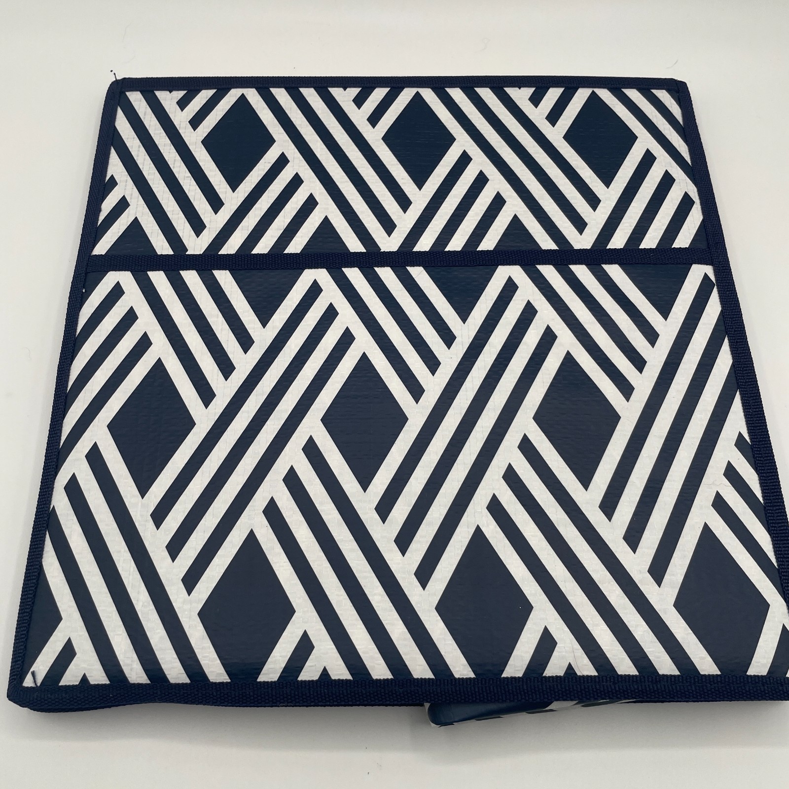 12×12 Cube Storage Bins With Pocket Synth. material Blue White Geometric Pattern