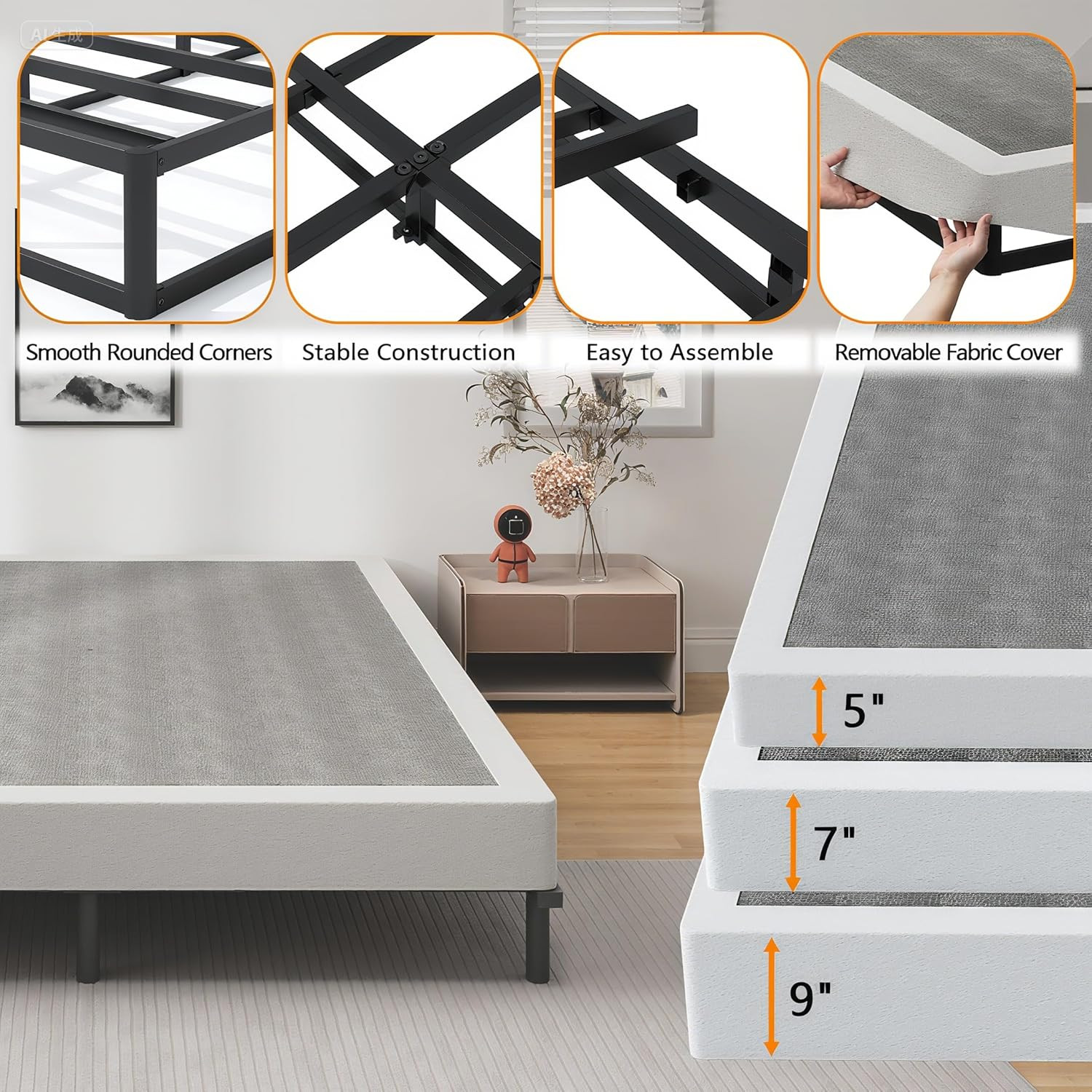 Snaye Queen Box Spring Bed Base 5 Inch, 3000Lbs Heavy Duty Box Spring Queen