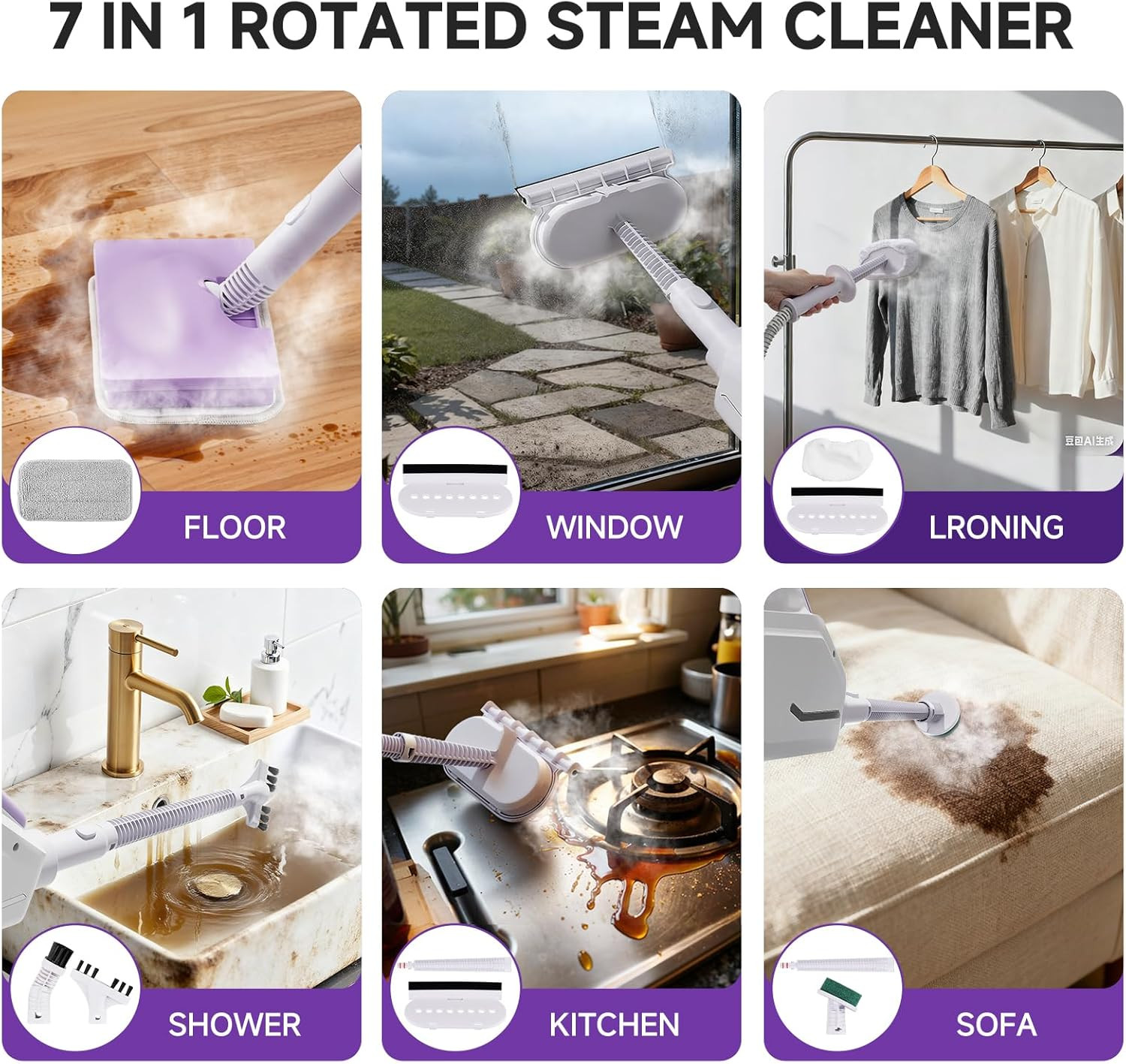AAOBOSI Steam Mop, 1300W Powerful Detachable Handheld Steamer with 350ml Tank, 1