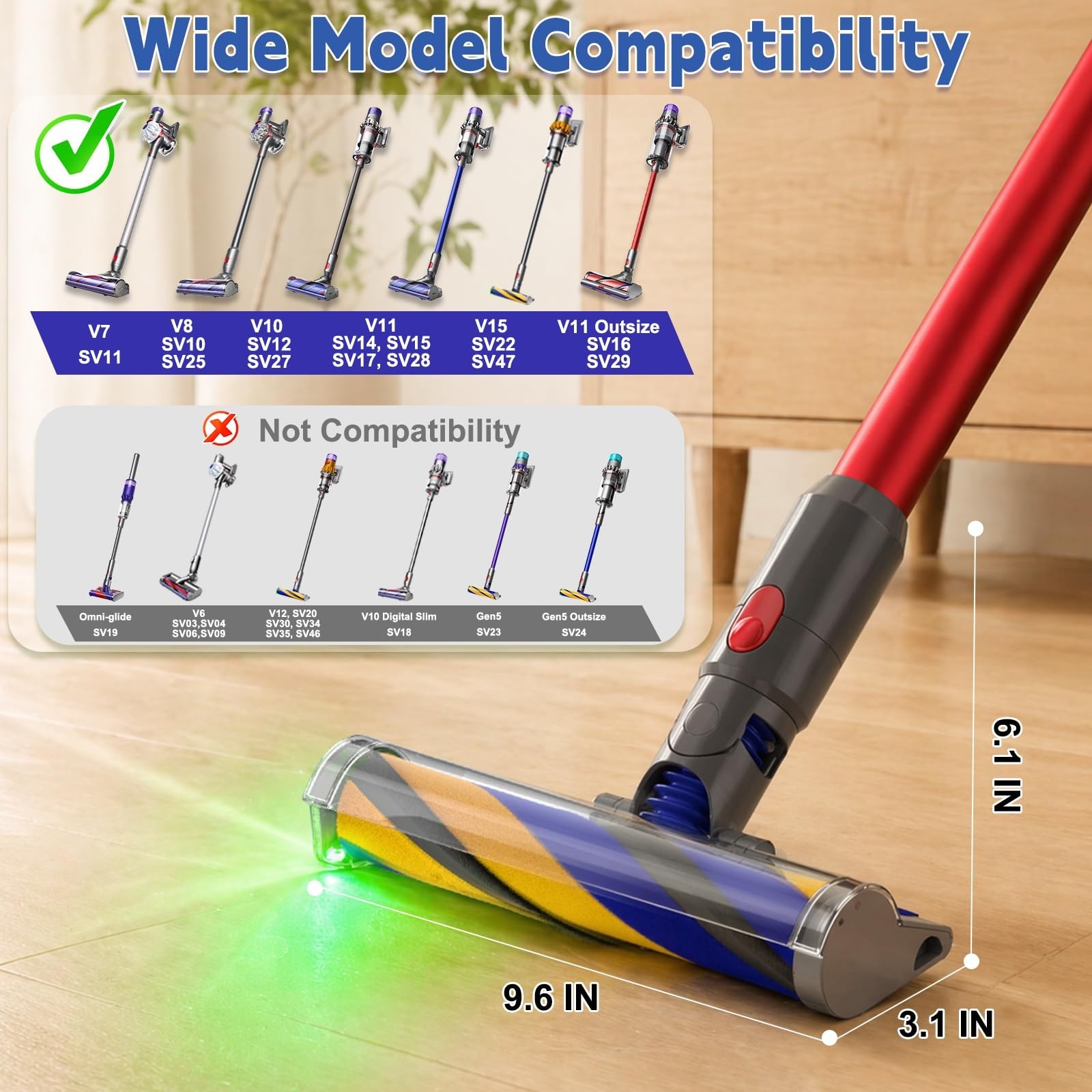 LED Optic Cleaner Soft Roller Head for Dyson V7 V8 V10 V11 V15 Vacuums – Upgrade