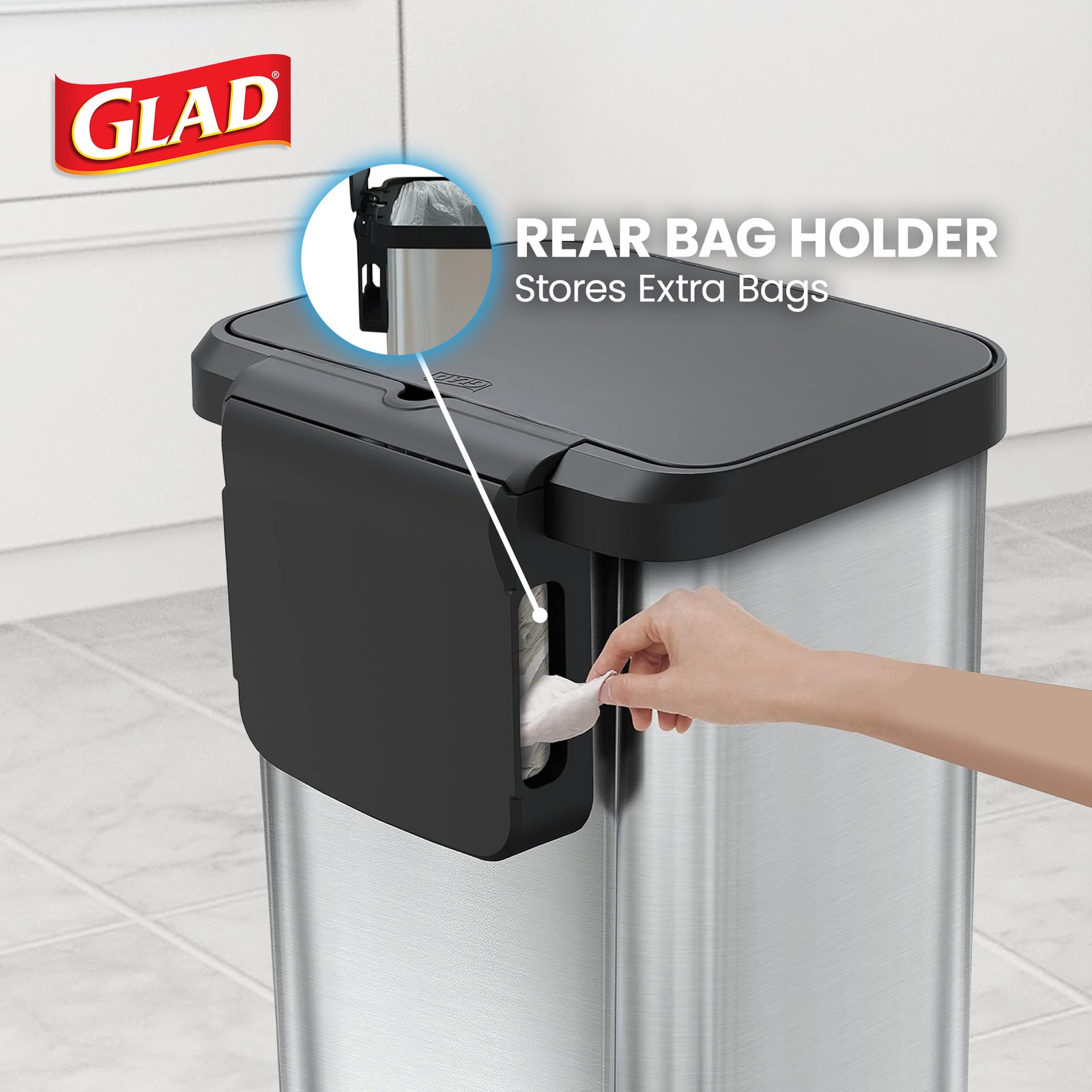 Glad Step Trash Can, Soft Close Lid Bin with Odor Protection, 13 Gal (Used)