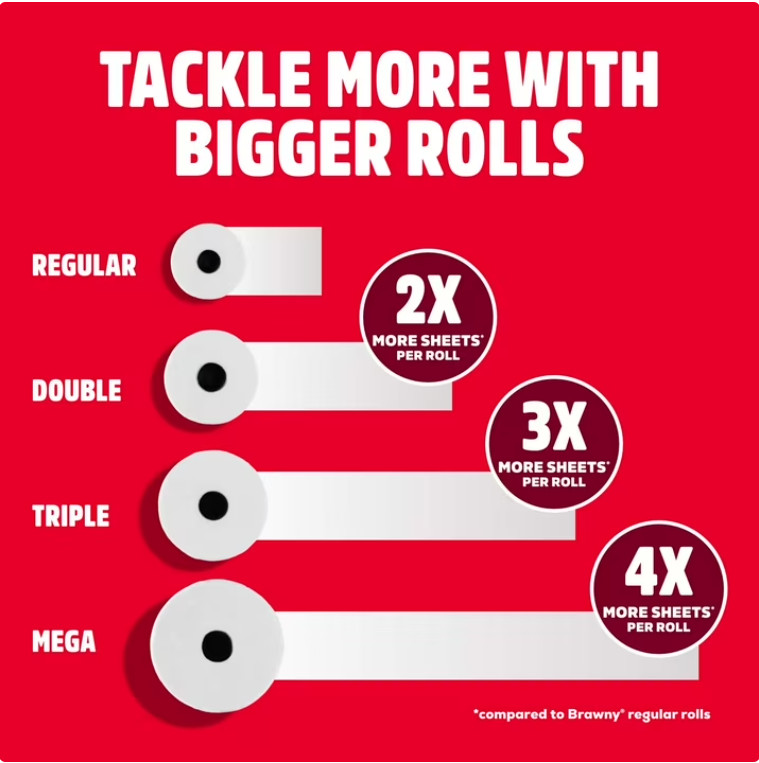 2 Pack Brawny Tear-A-Square 3-Ply Paper Towels,12 Double Rolls,76Sheets per Roll