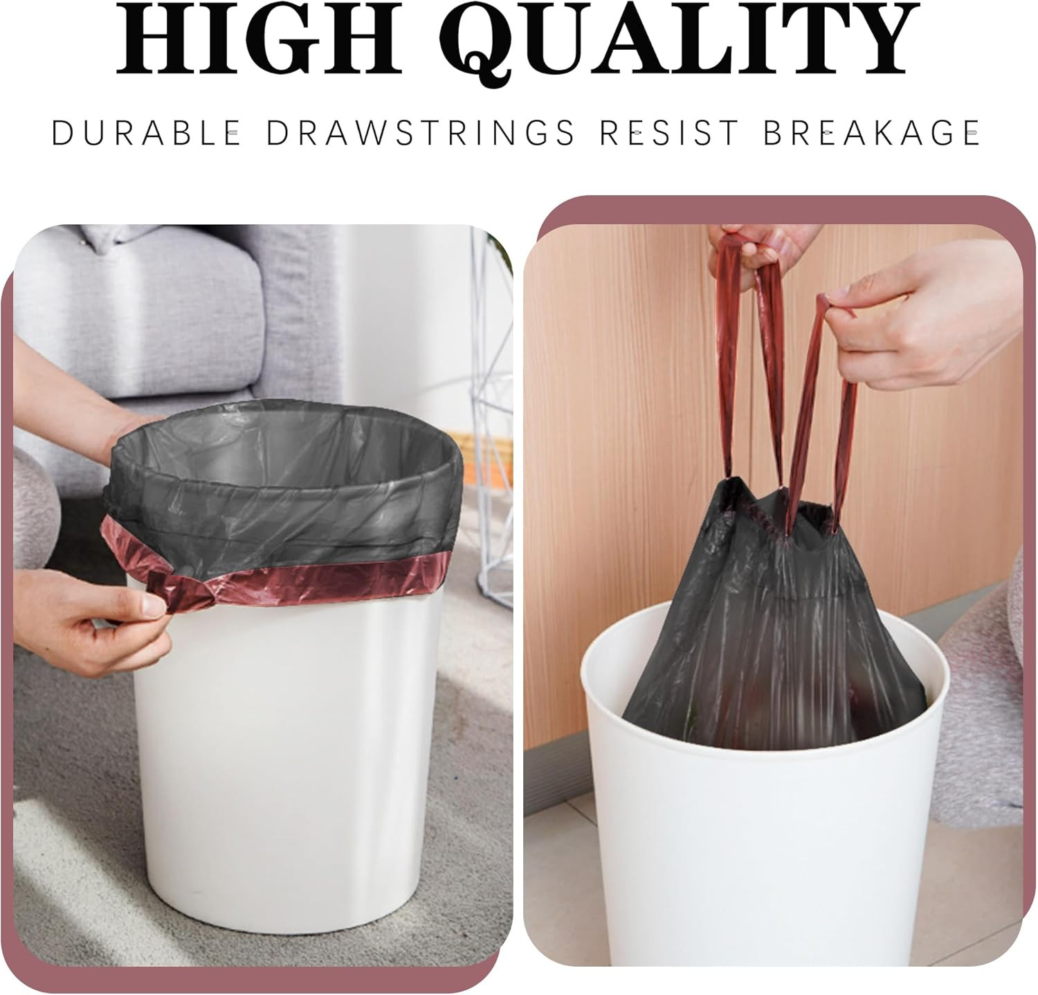 8 Gallon Trash Bags 120 Count Black Drawstring Garbage Bags – Thick Plastic, 22.
