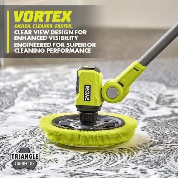 RYOBI 9 in. VORTEX Medium Bristle Brush For Cleaning Tiles Tools Material