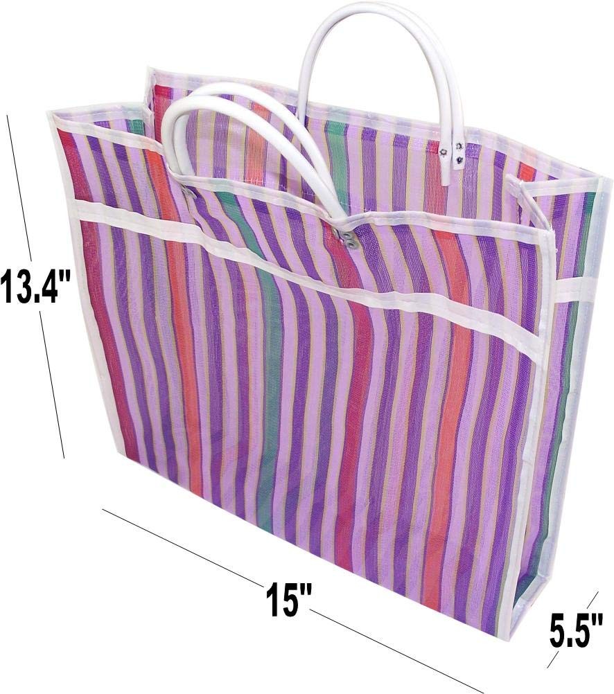 Assorted Colors High Thread Mesh Mexican Market Reusable Bags 13×15 In 3 Pack