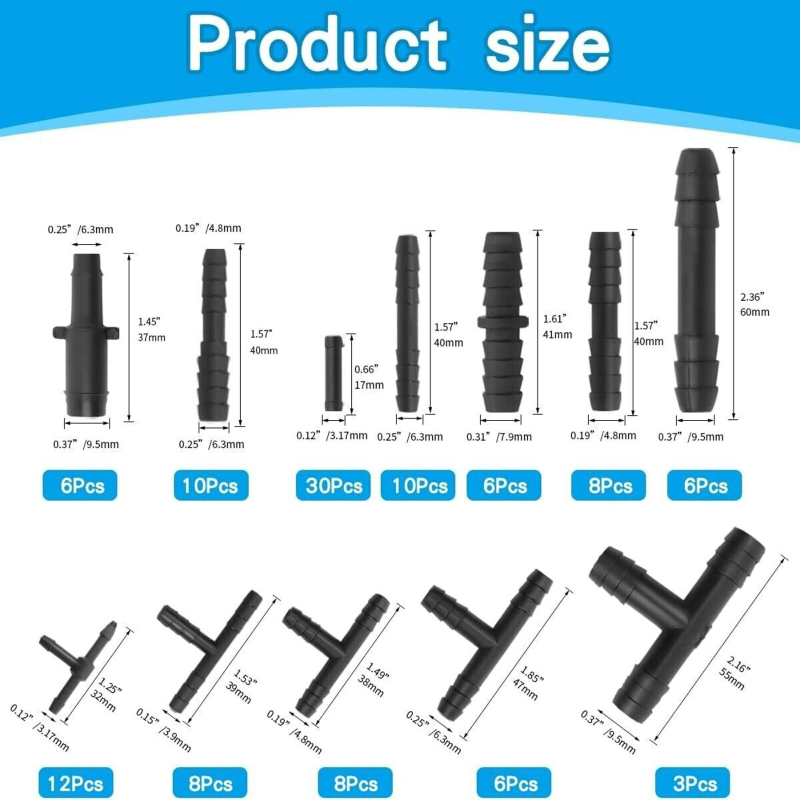 113Pcs 12 Sizes Barbed Type Automotive Vacuum Connector Assortment Kits US STOCK