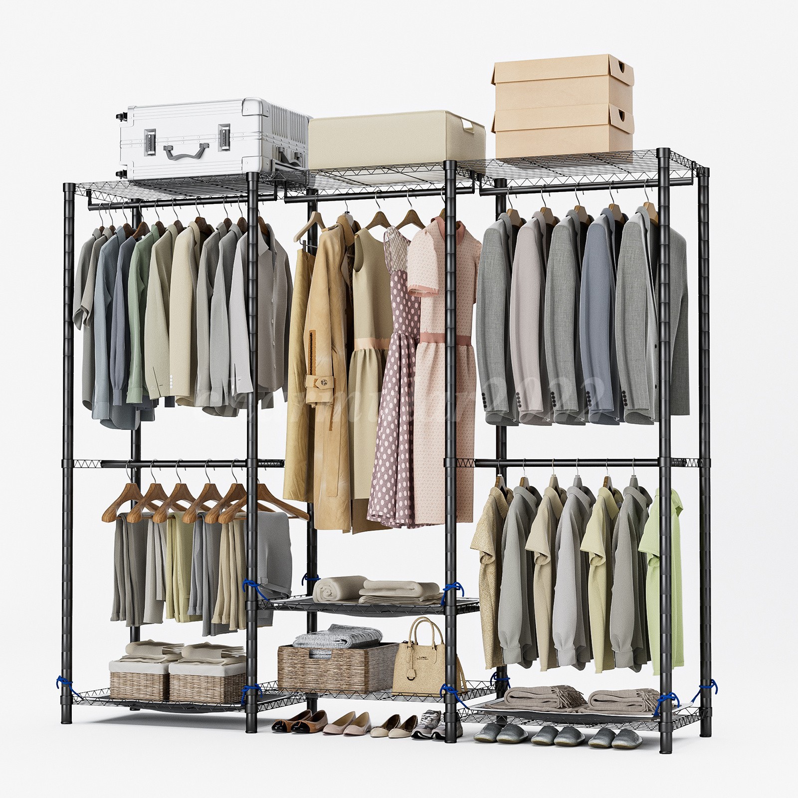960 LBS Portable Wardrobe Closet Clothes Rack Storage Organizer with Cover Grey