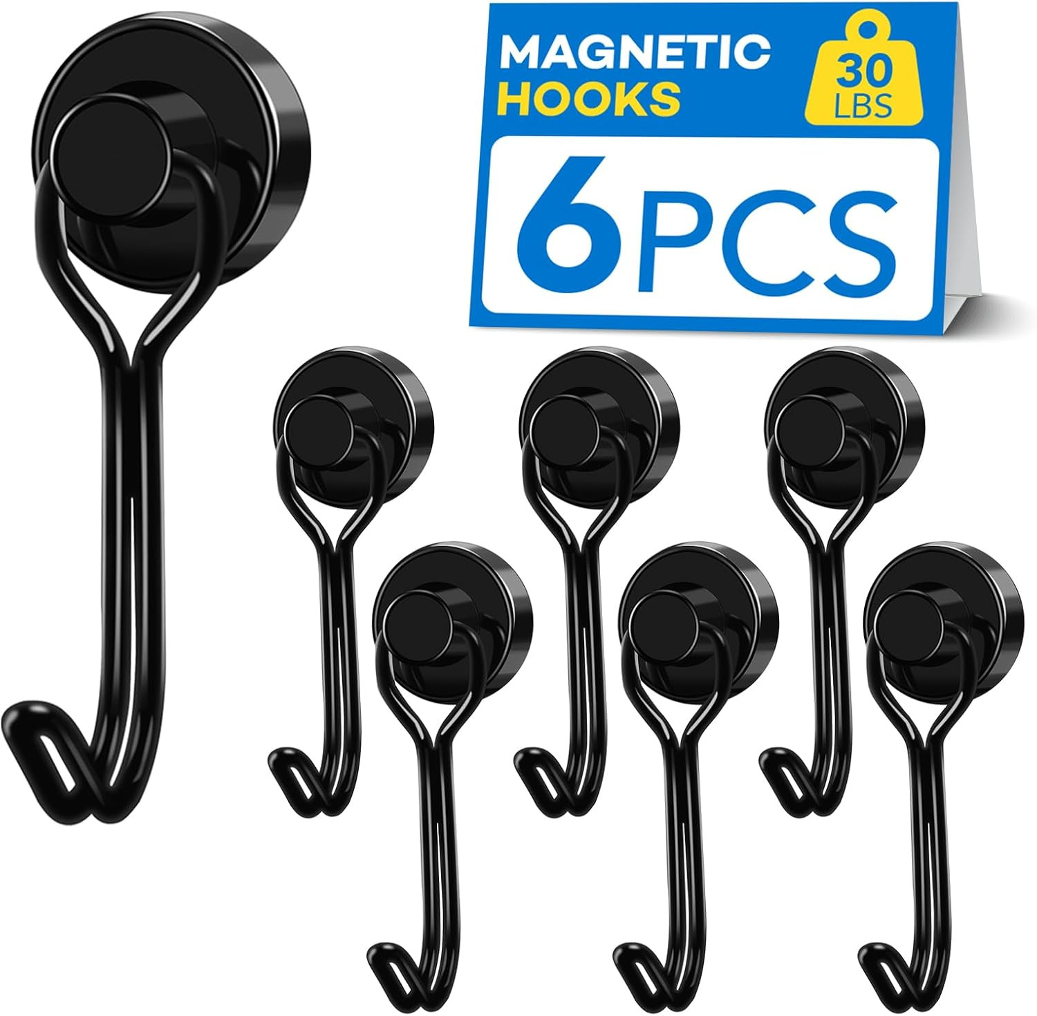 6 Pack Heavy Duty Magnetic Hooks 30 lb Strong Metal Hanging Hooks Black