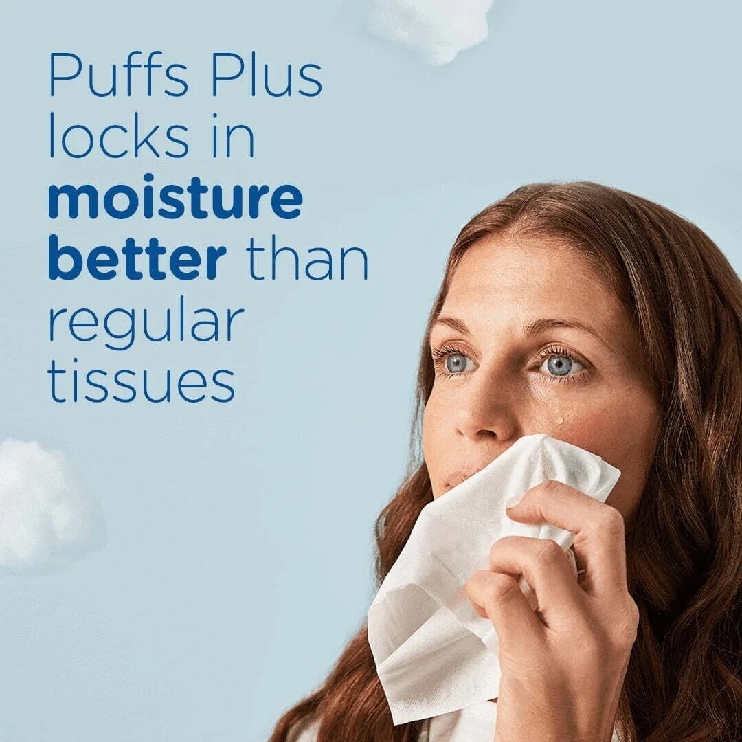 Puffs Plus Lotion Facial Tissue, 6 Family Size Boxes, 124 Tissues per Box