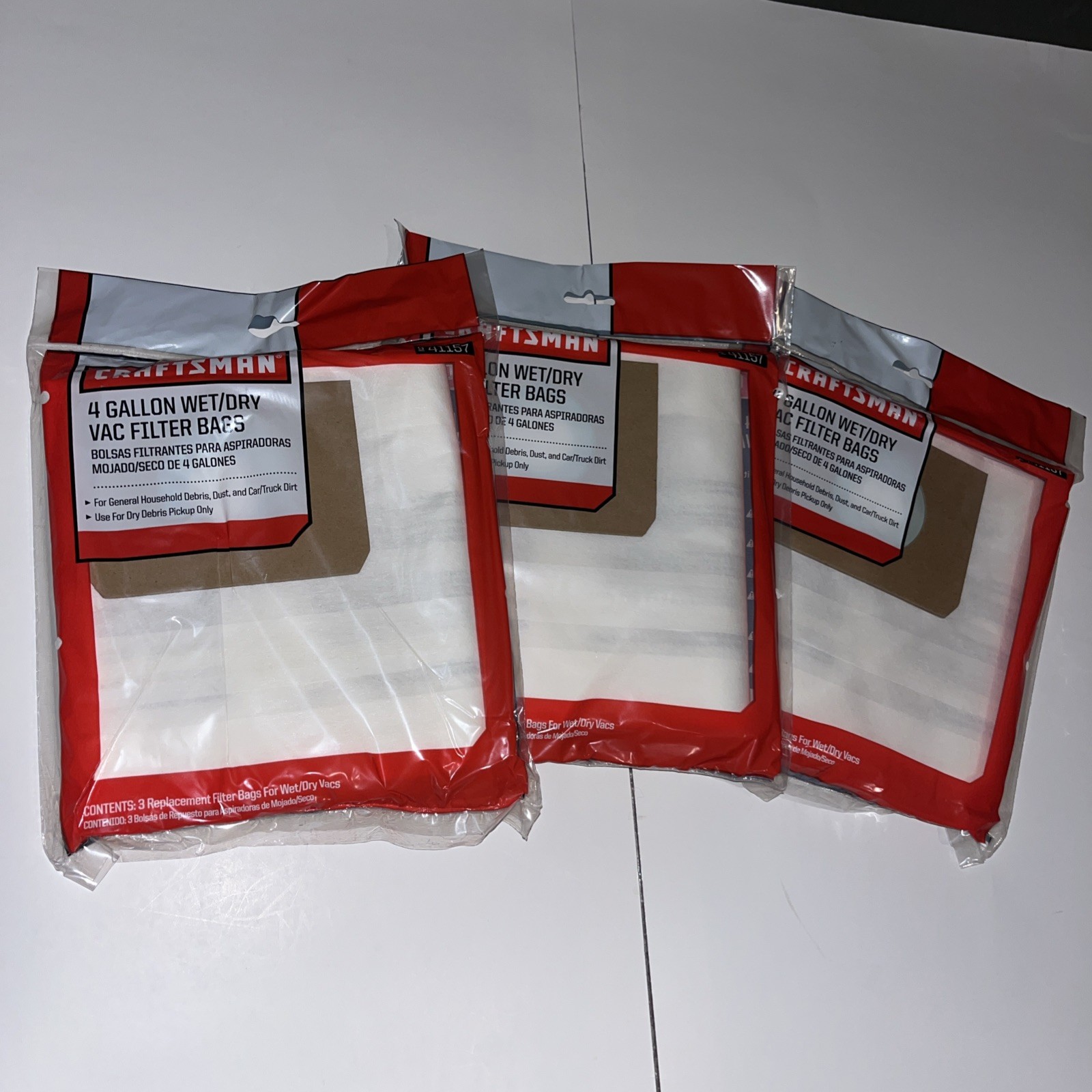 9 BAGS!! Craftsman 4 Gallon Wet/Dry Vac Filter, #41157, **(3-Packs of 3)**