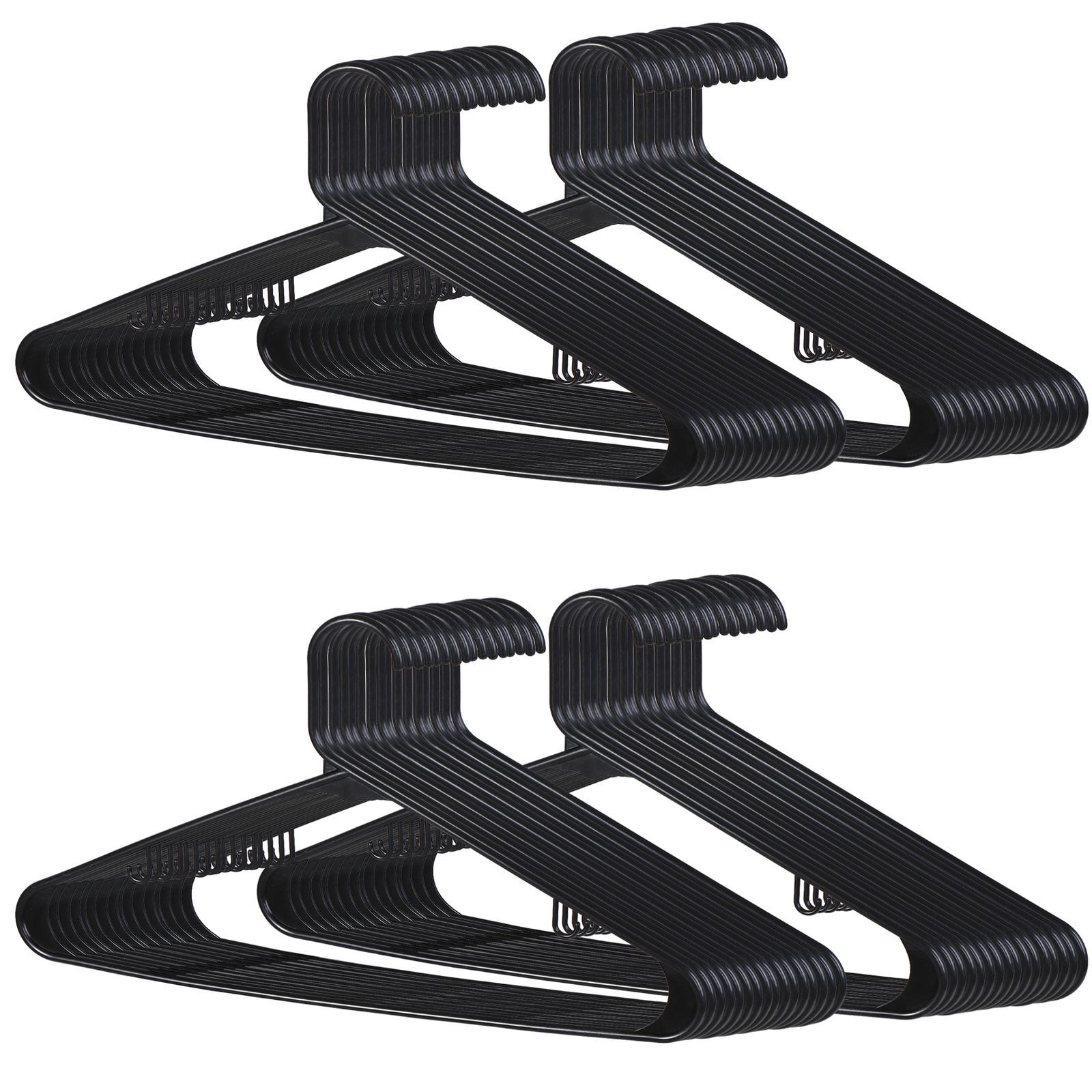 100 Pack Black Plastic Hangers Standard Thick Clothes Hangers with Double Hooks