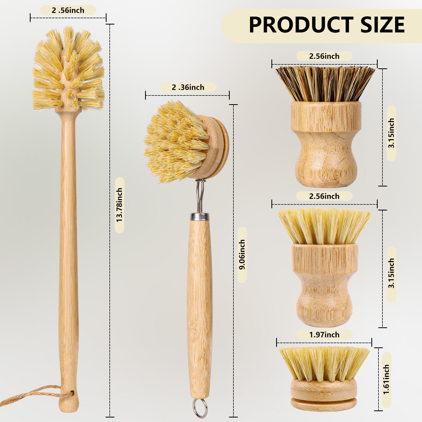 5 Pack Dish Brush Set, Wooden Dish Brush with 14’’ Bottle Brush, Natural Kitc…