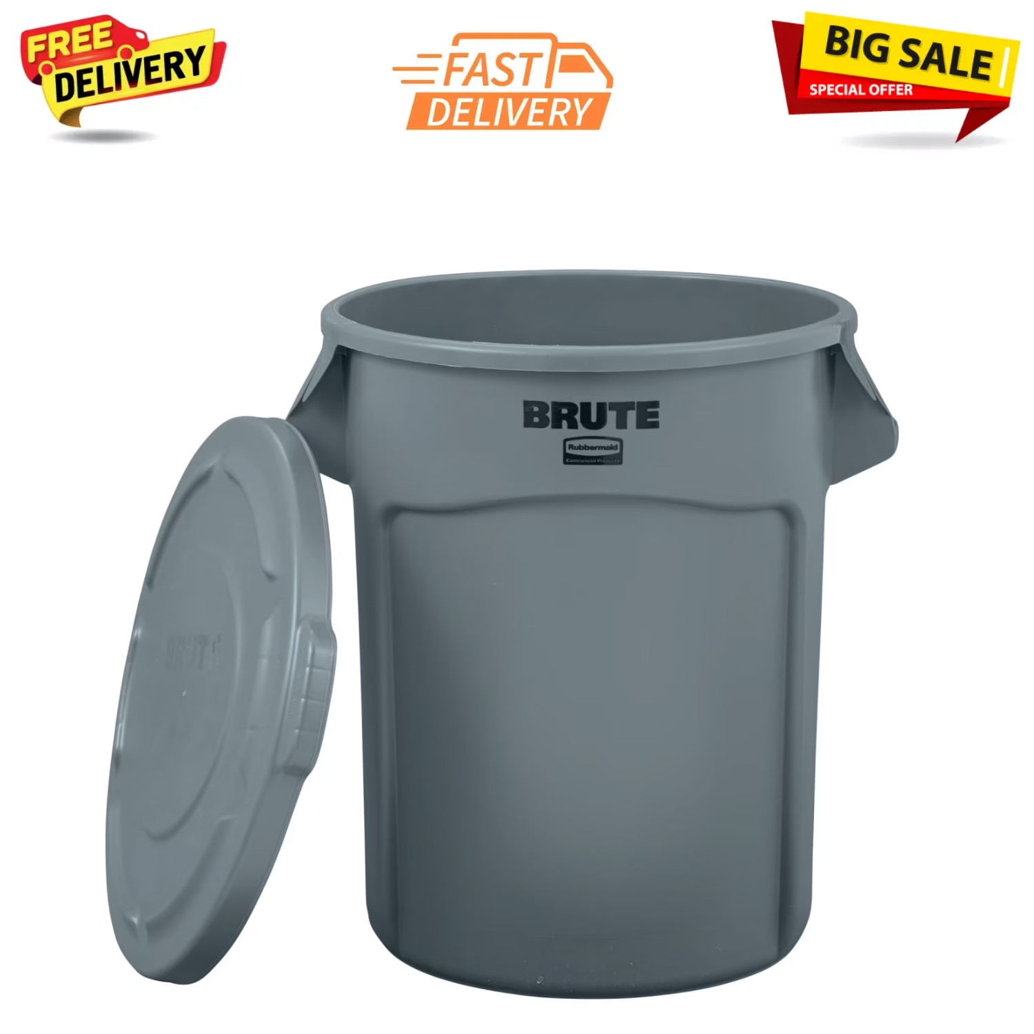 Rubbermaid Brute 32 Gallon Heavy-Duty Trash Can with Lid Grey Outdoor Indoor Bin