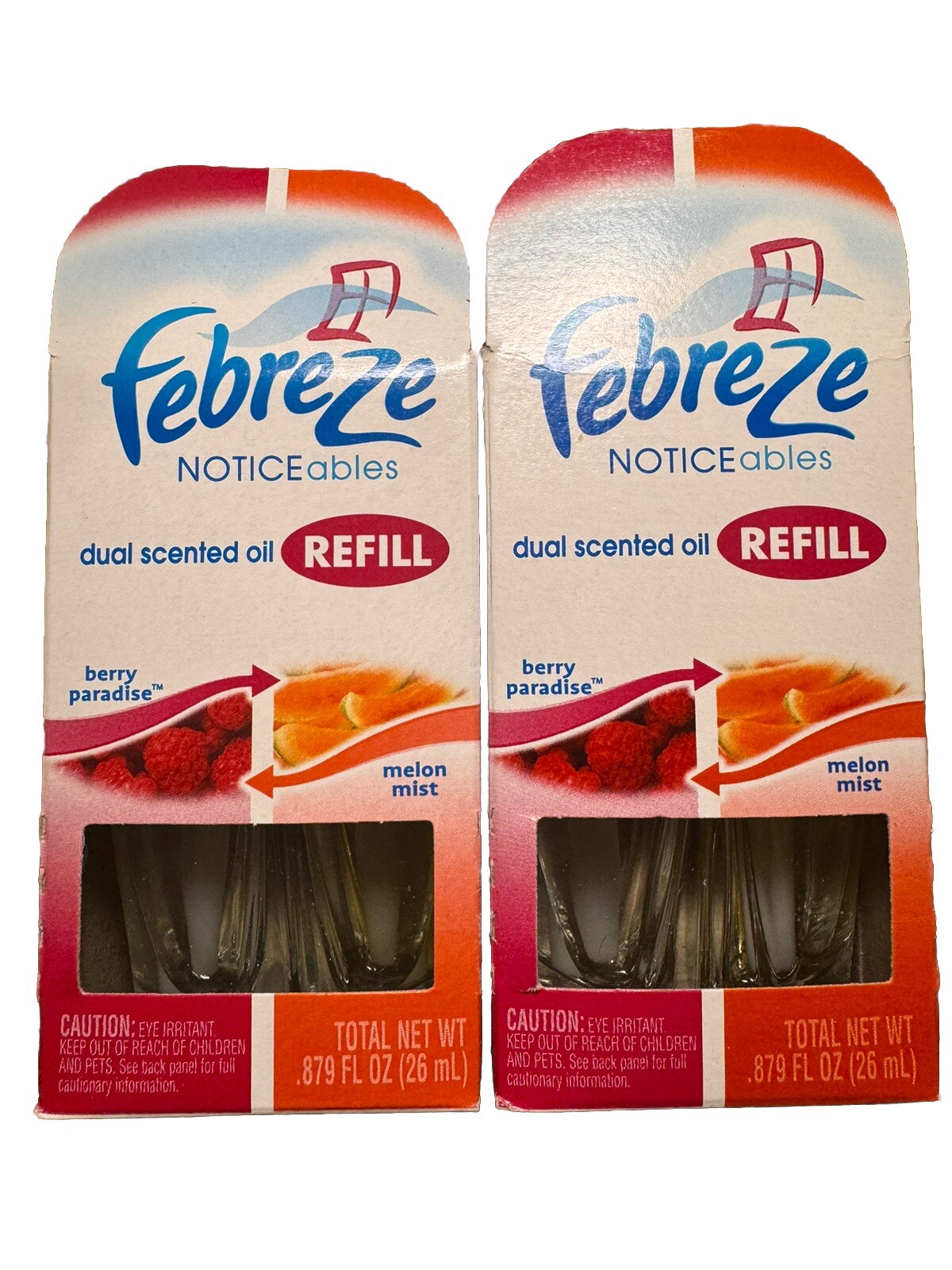 (2) Febreze Dual Scented Oil NOTICEables Refi1ls Berry Paradise And Melon Twist