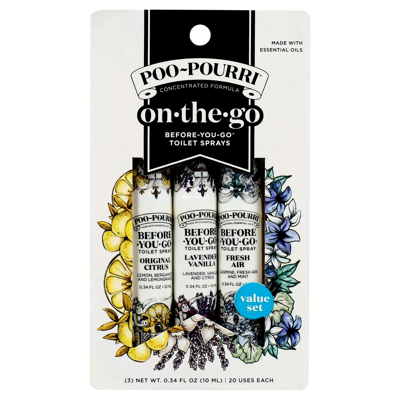 PACK of 3 Poo-Pourri On-The-Go Before-You-Go Toilet Sprays, Travel Size Variety