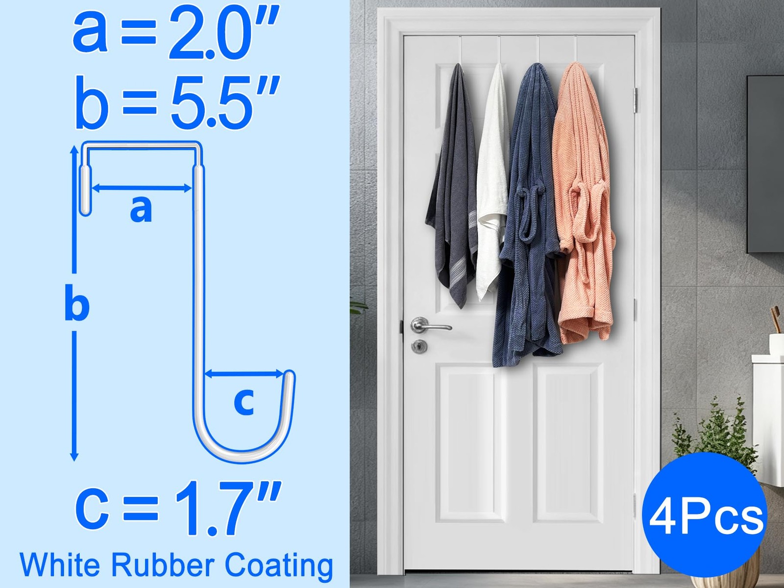 Over The Door Hook Rack with 5 Hooks 2 Basket Steel Durable Coat Racks Organizer