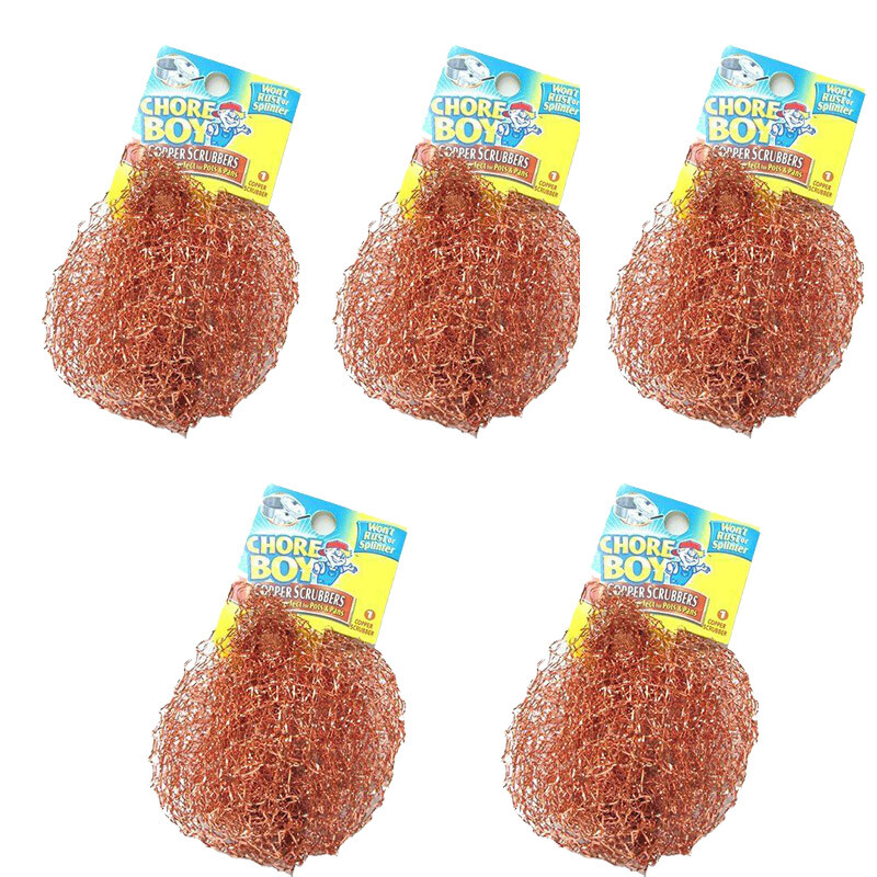 5 Chore Boy Copper Scrubbers Scouring Pad, 100% Pure Copper NEW