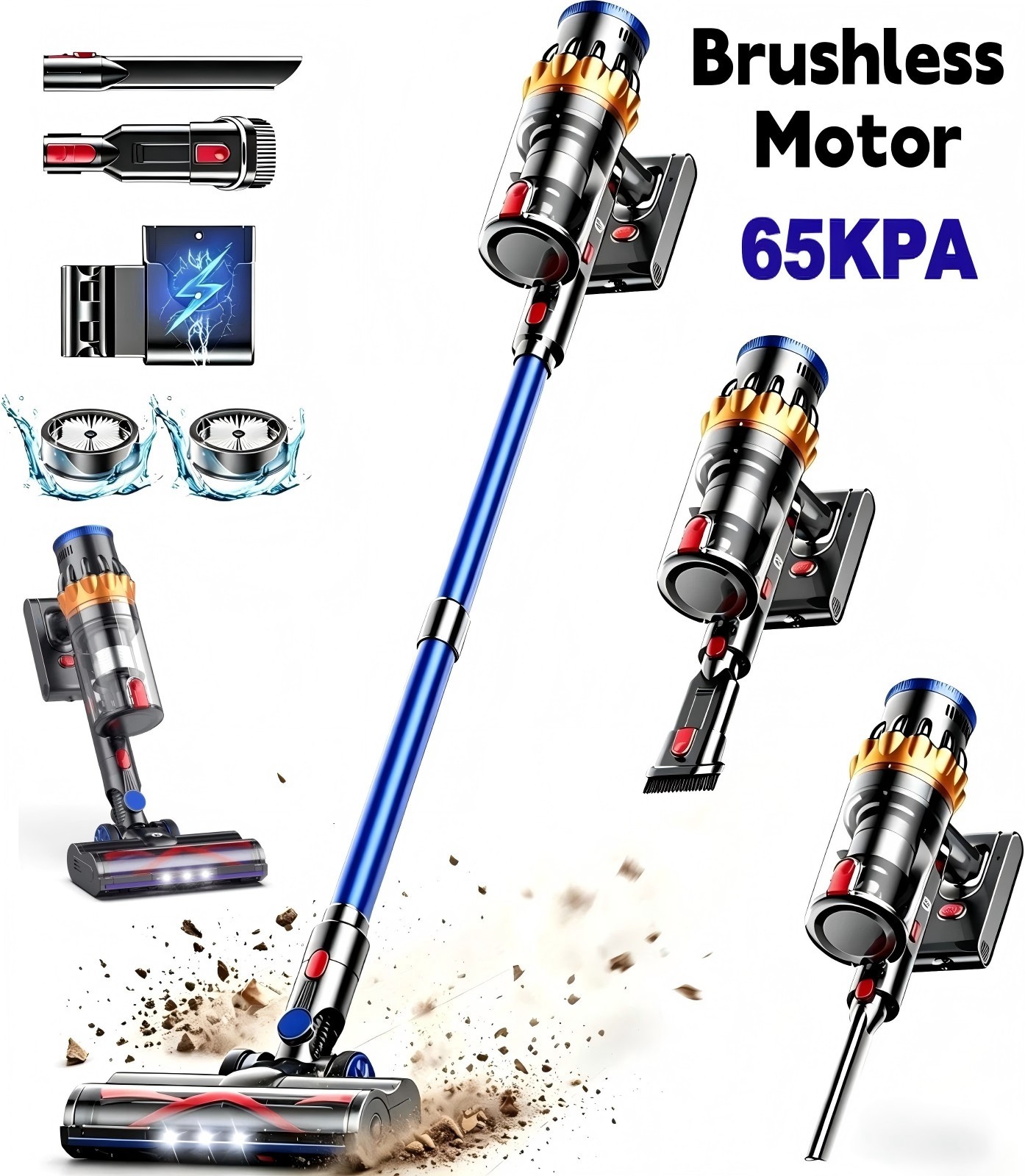Cordless Vacuum Cleaner Brushless Motor 65KPa 75min Stick Lightweigt Recharge
