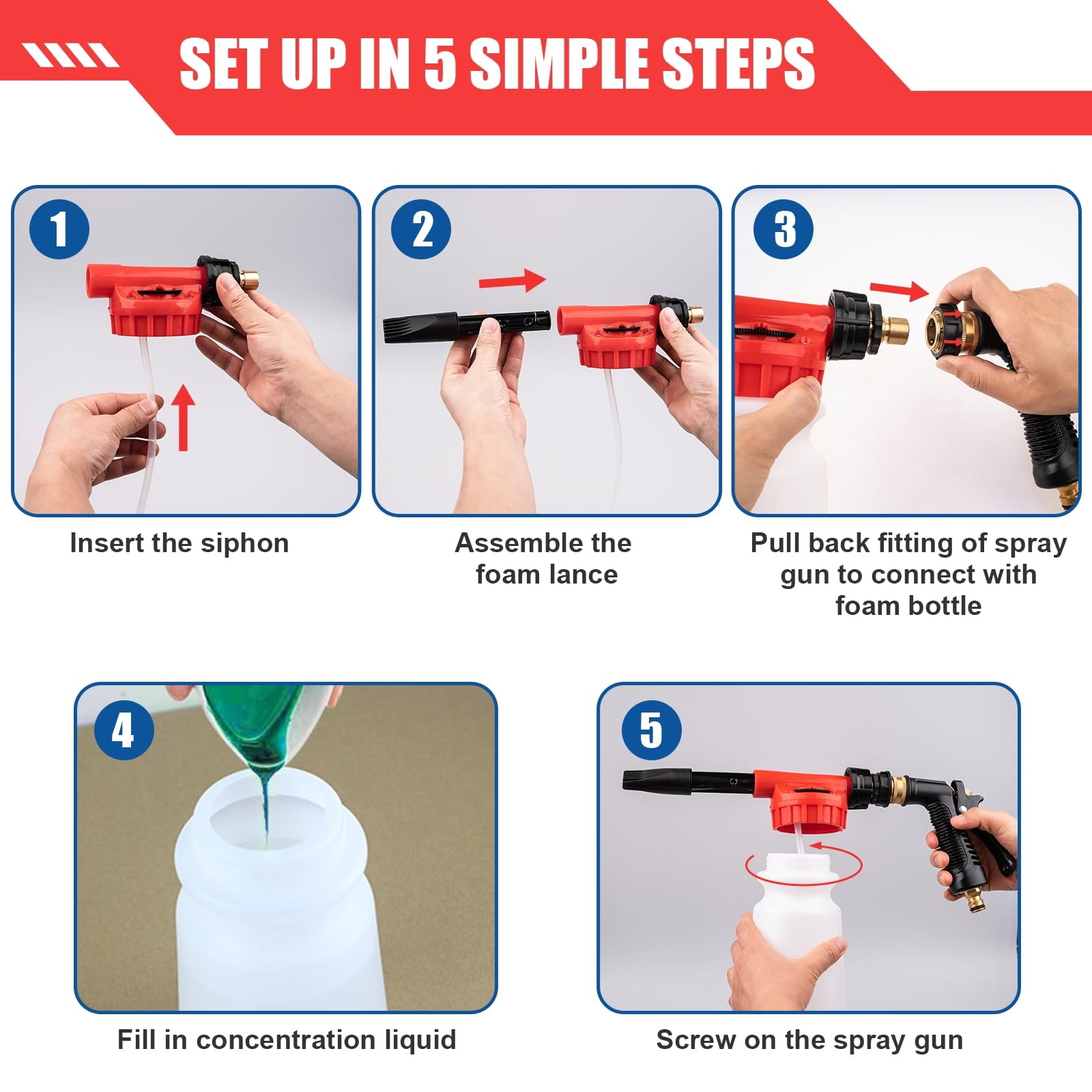 Car Wash Foam Gun, Sprayer with Adjustable Dial Nozzle,…