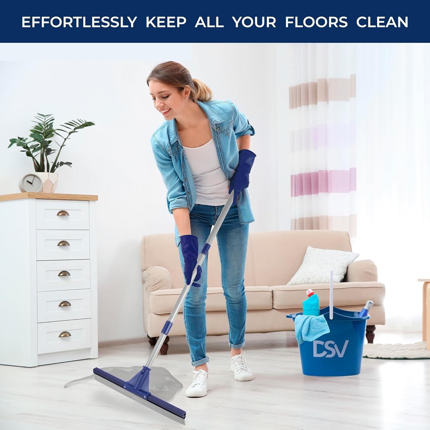Floor Squeegee for Concrete and Tile Cleaning, 30” Broom w Telescoping Handle