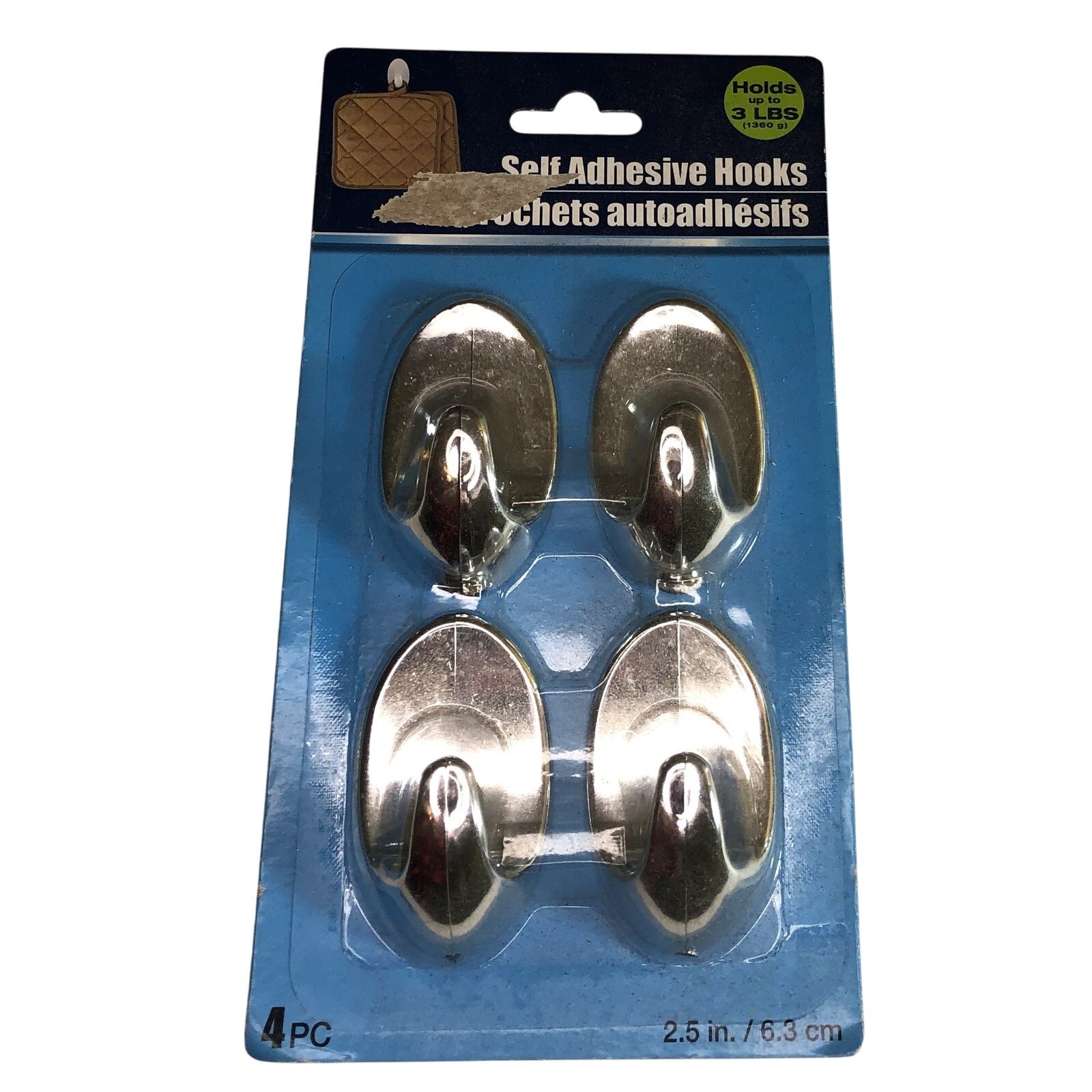 4 Pc Self Adhesive Hooks Holds 2.5″ long up to 3 Lbs. New vn
