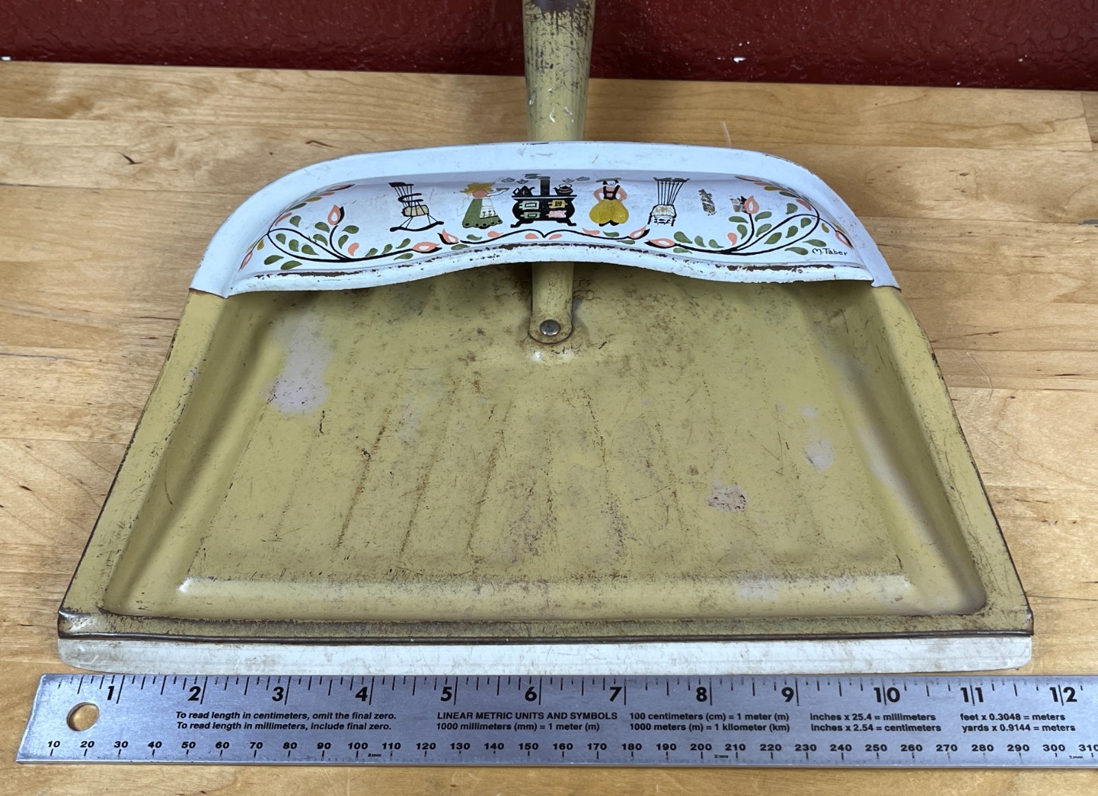 J.V. Reed Louisville USA Vtg Dustpan Lithograph Metal M. Taber Amish Folk Floral