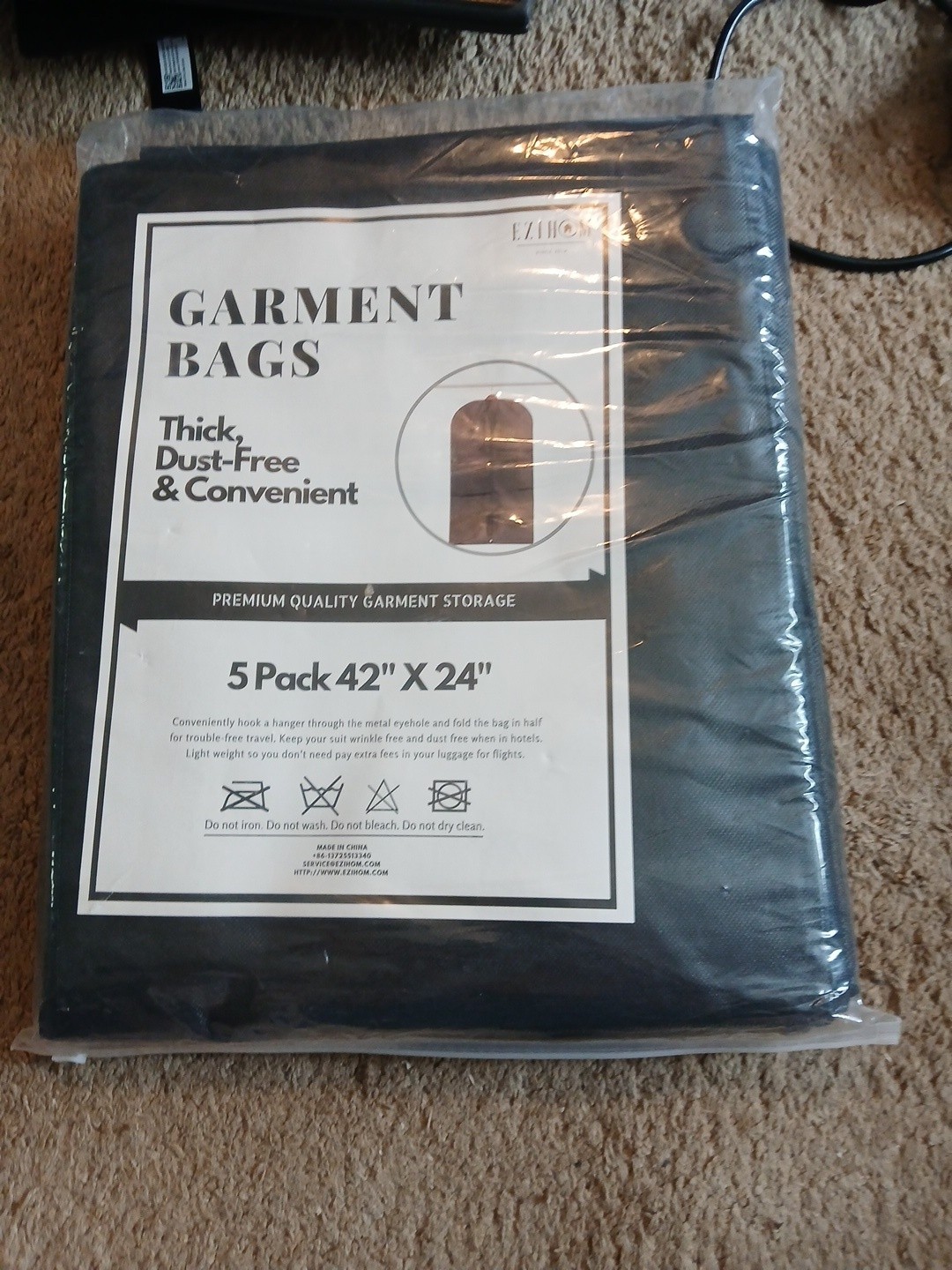 5 Pack 42″x 24″ Black Garment Bag Mens Suit Bags for Closet Storage and Travel