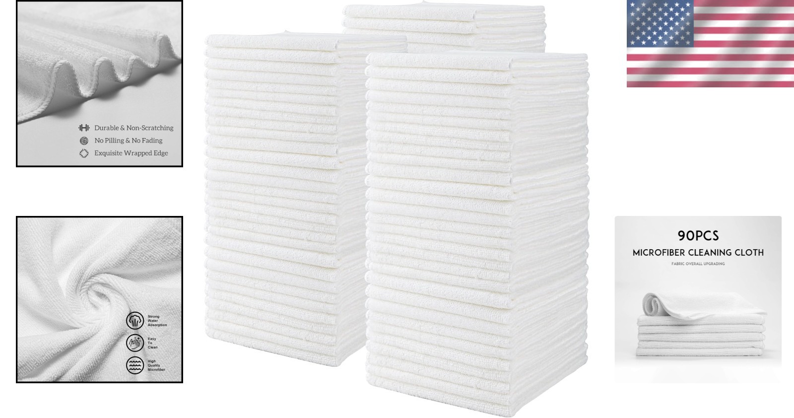 90 Pack 14×14 Microfiber Cleaning Cloths