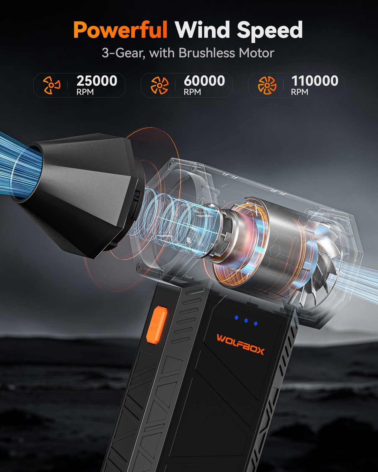 WOLFBOX MF50 Electric Air Duster 110000RPM 3-Gear Adjustable Fast Charging for