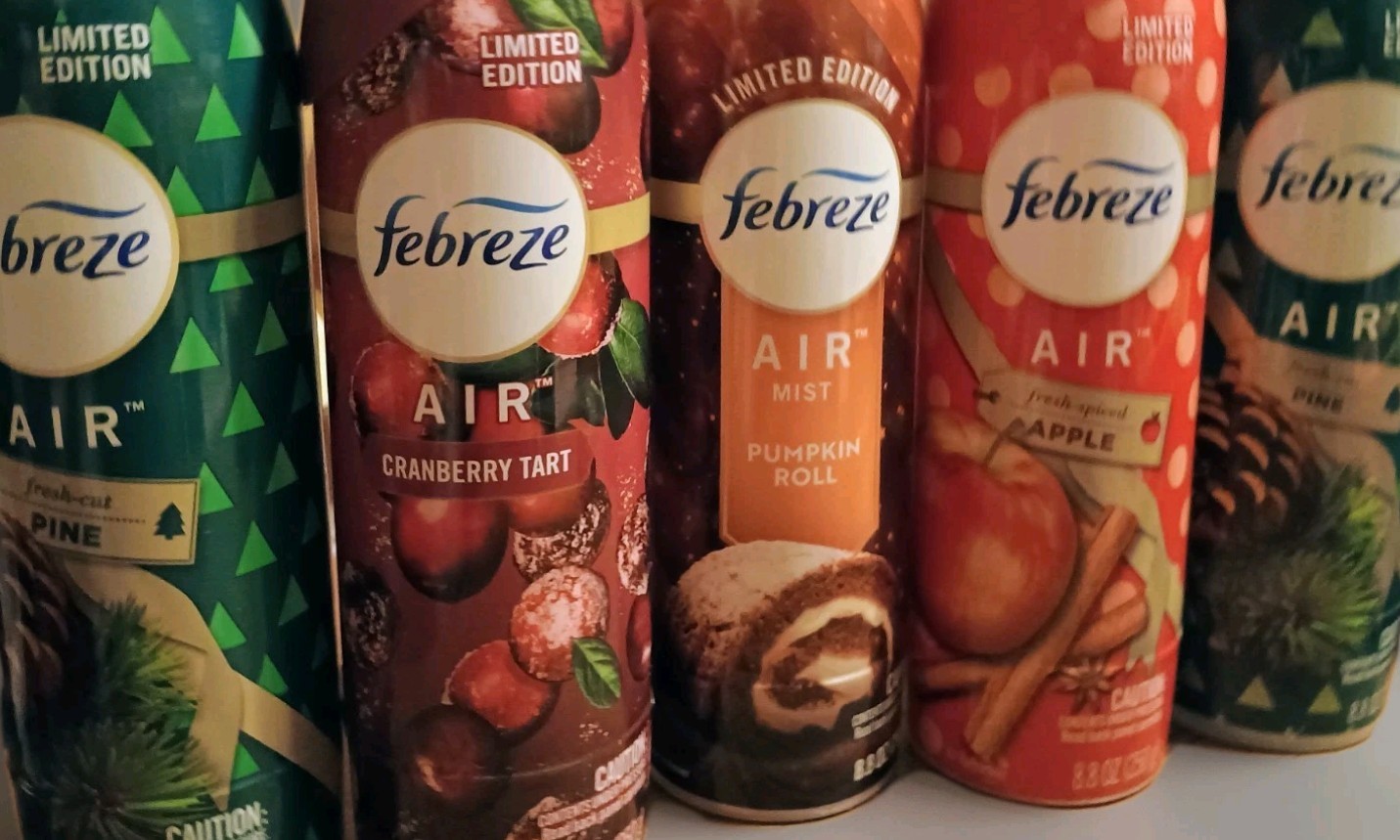 5 Febreze Sprays Fresh-Cut Pine, Apple, Pumpkin Roll, Cranberry Tart Holiday Mix