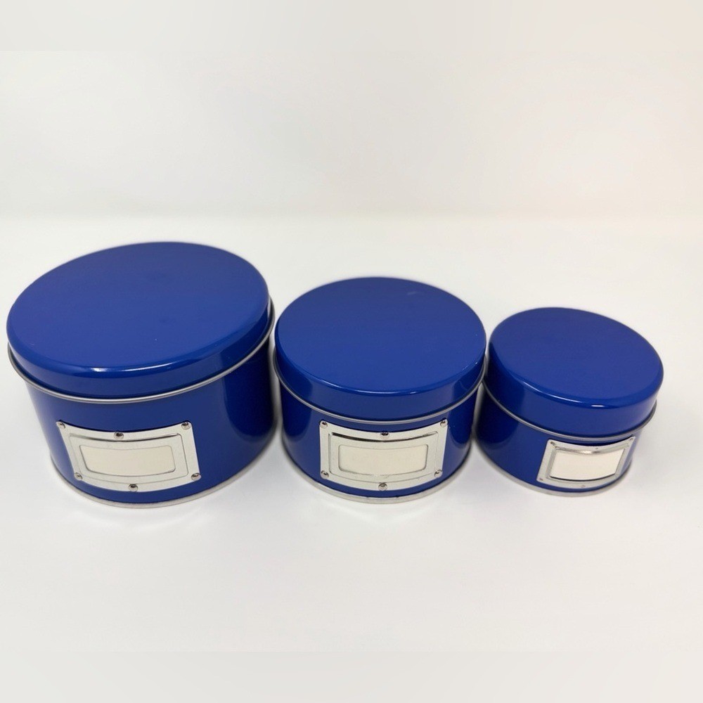 Blue Nesting Storage Tins Set of 3 Minimalist Home Organization Decor