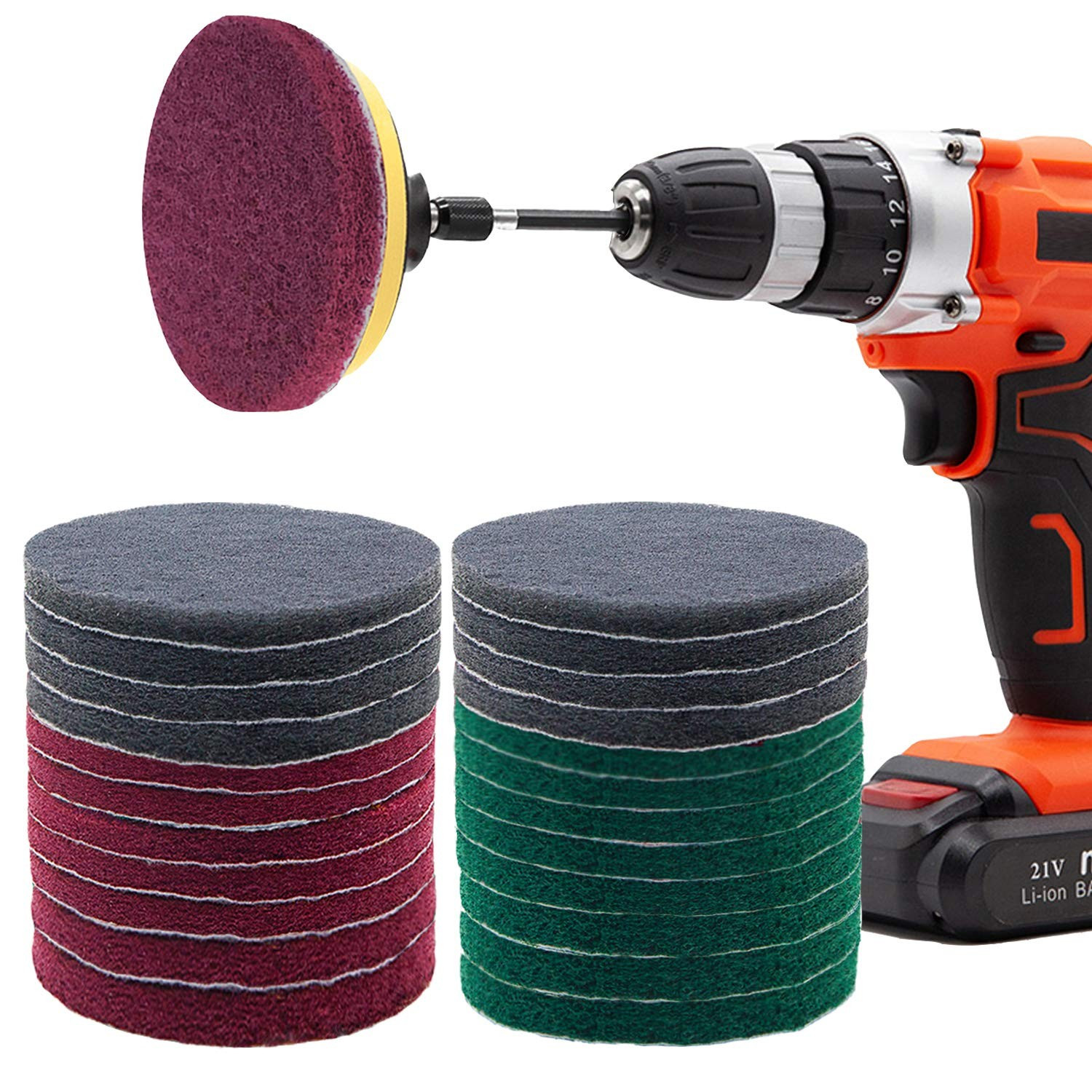 31 Pc Drill Scour Attachment Set 4″ Red/Green/Gray – Tub & Tile Power Scrubber