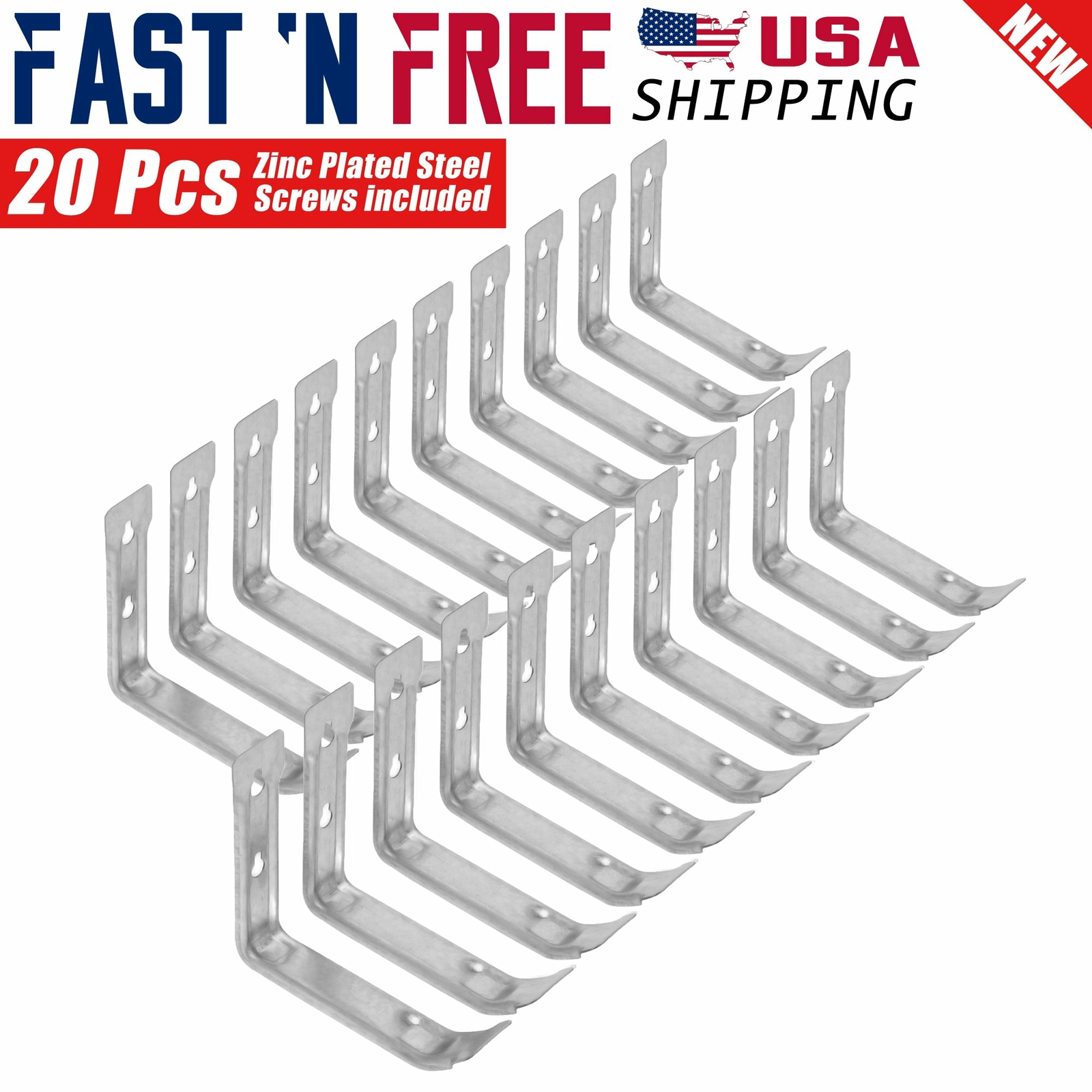 20 Pcs Zinc Plated Steel Hanging Utility Brackets Hanger Garage Storage Hooks