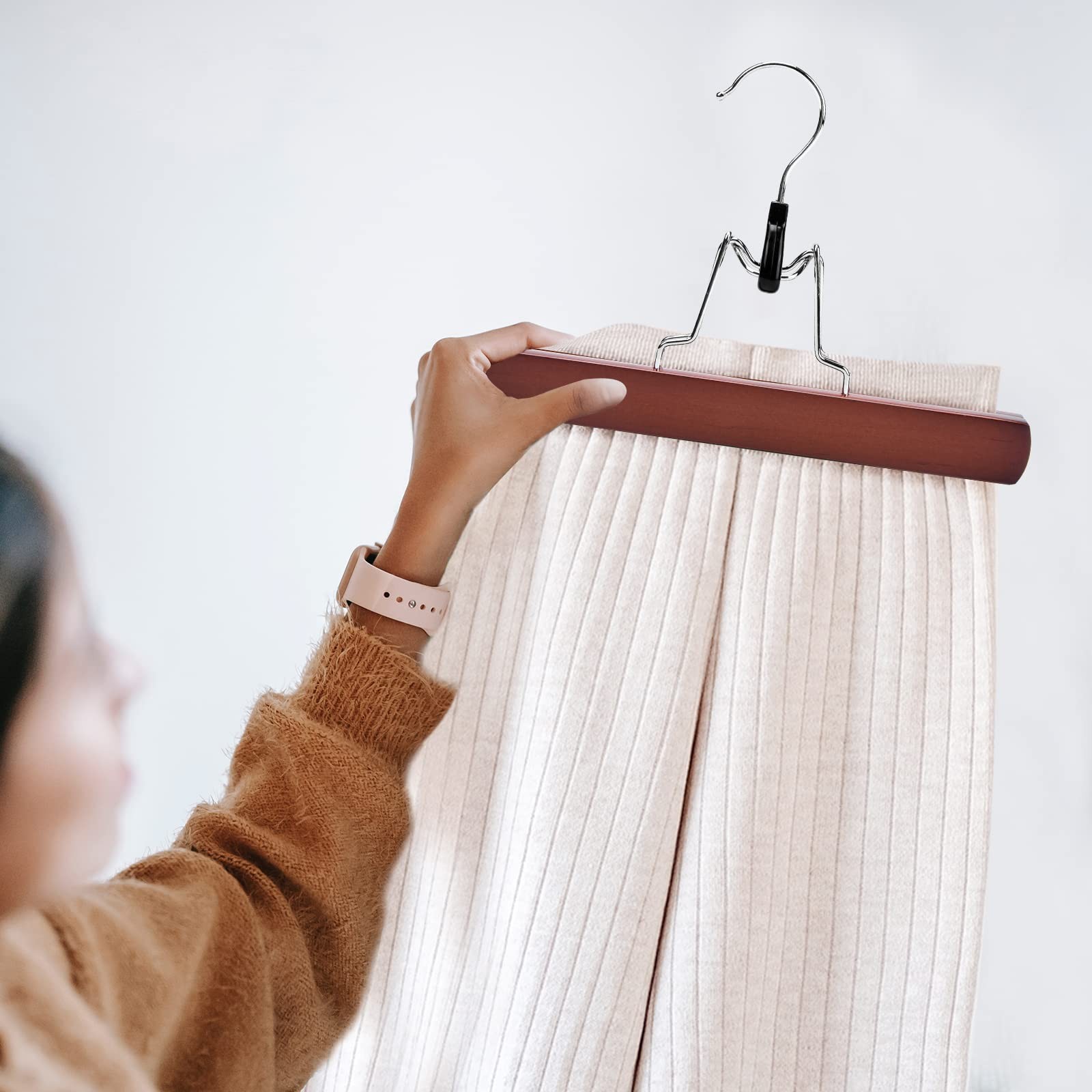 Wooden Pants Skirt Hangers Smooth Finish Solid Wood Non Slip Jeans Slack Clamp H