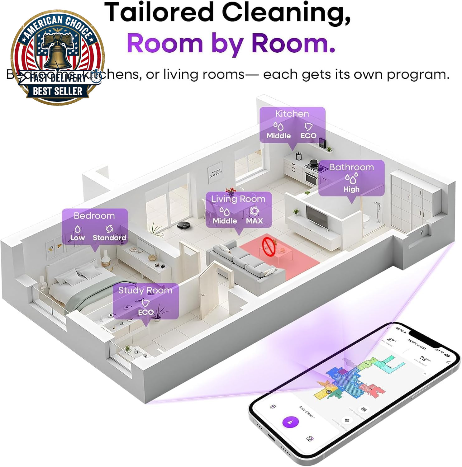 Robot Vacuum and Mop Combo, 7000Pa Robotic Vacuum with Lidar Navigation, 180Mins