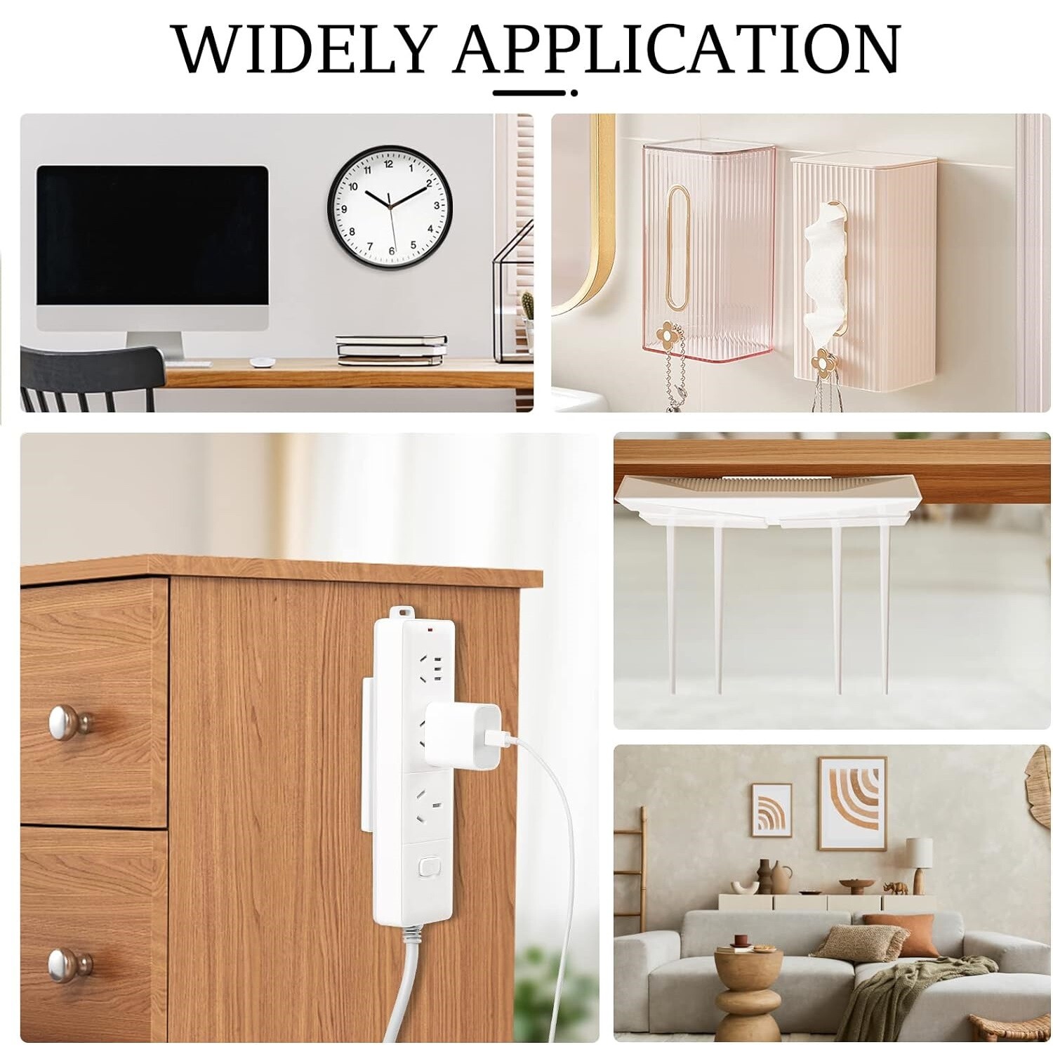 6 × Self-Adhesive Desktop Punch-Free Socket Fixer Holder Kitchen Home Office USA